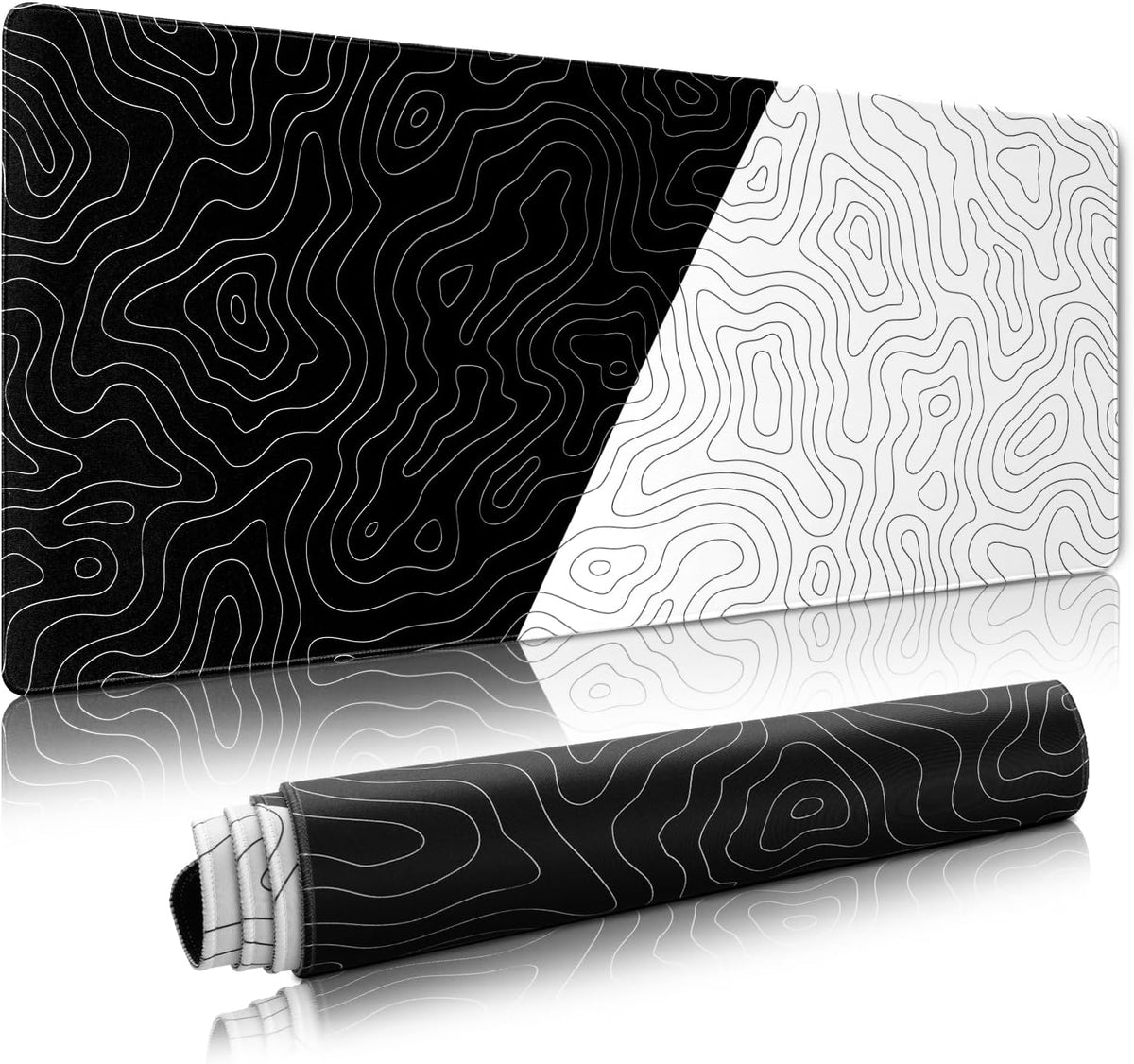 XVX Black and White Topographic Mousepad, XXLarge Gaming Mouse Pad for Desk 35.4x15.7 Inch,Waterproof Desk Pad with Non-Slip Rubber Base Mice Pad,Keyboard Mat Computer Game Mouse Mat