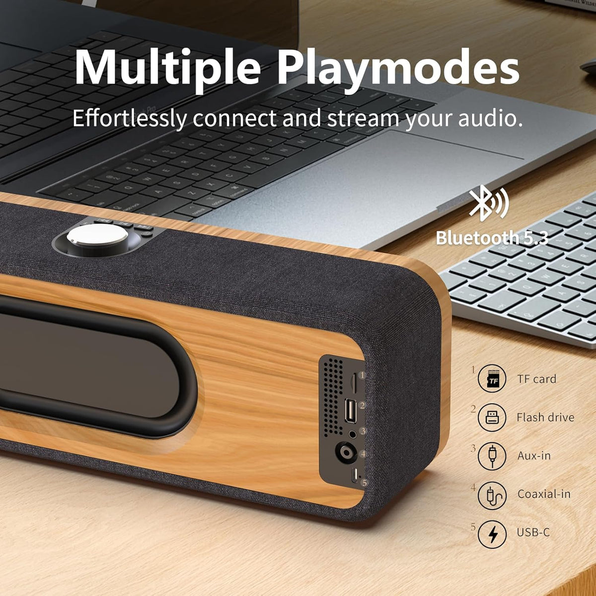 DOSS SoundBox H200 50W Home Bluetooth Speaker with Dual 3.5-Inch Woofers, Two 1-inch Tweeters, 35H Playtime, TWS, Sustainable Materials, BT 5.3, Wireless for Record Player/Computer/TV-Grey