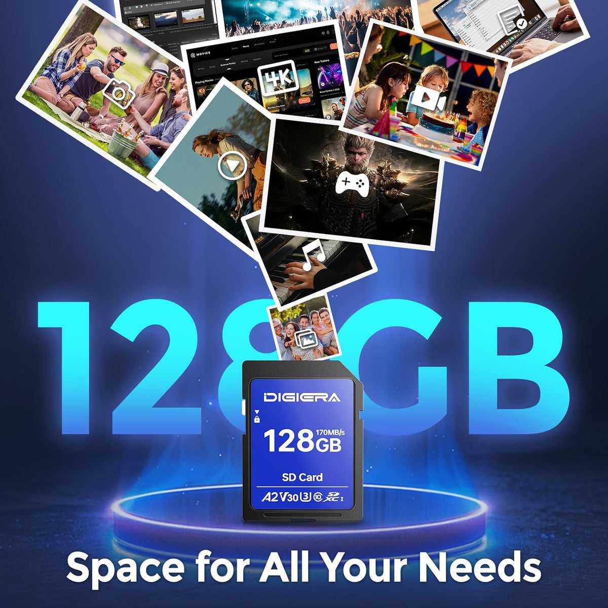 128GB LS100 SDXC UHS-I Memory Card - up to 170MB/s, C10, U3, V30, 4K UHD, SD Card for Computers, Digital Cameras, Home Theatre Devices, Car Navigation Systems (1 Pack)