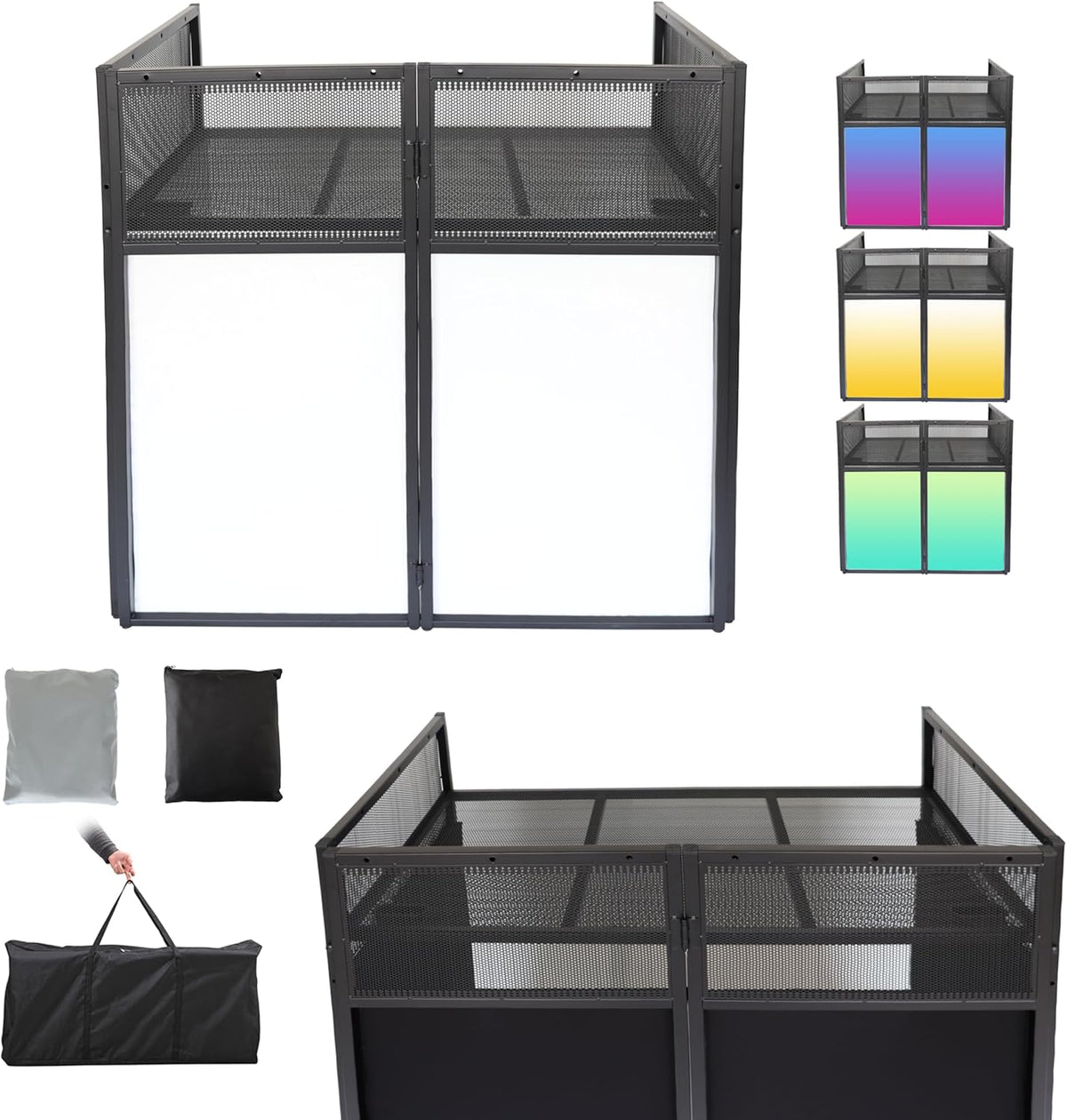 Portable DJ Booth DJ Facade DJ Table Station Two-position Height Adjustable Tabletop DJ Table Stand DJ Event Booth w/Travel Bag Black&White Scrims For Gig, Party, Show