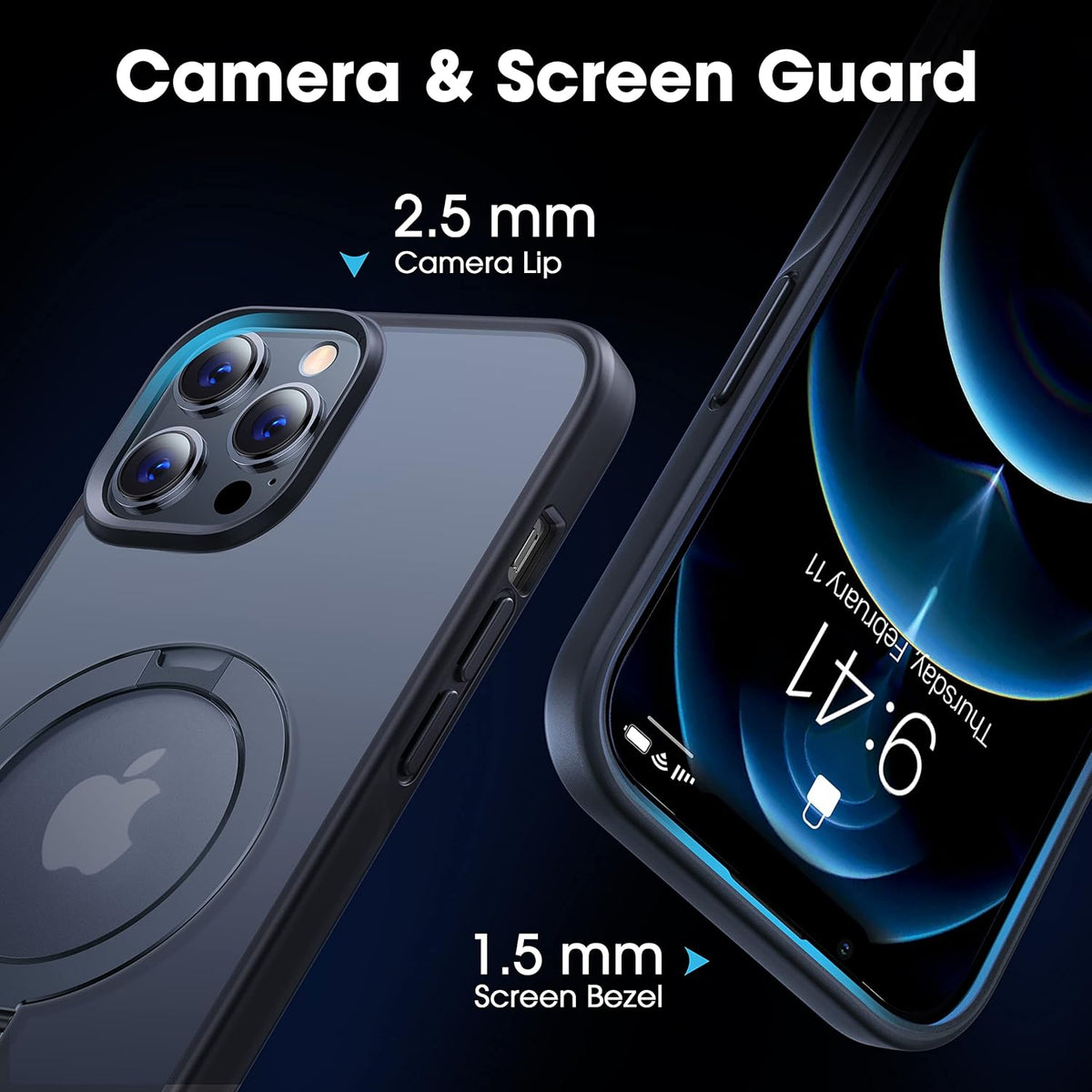 CASEKOO Designed for iPhone 12 Pro Max Case with Magnetic Invisible Stand [Military Drop Protection] [Compatible with MagSafe] Shockproof Translucent Matte Slim Promax Phone Cover 6.7", Black