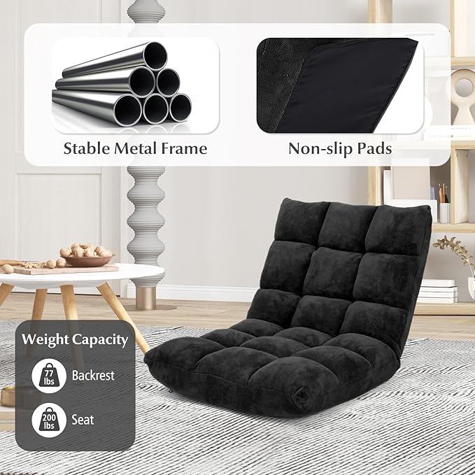 BestComfort Floor Chair with Back Support Floor Gaming Chairs w/ 14 Adjustable Position Padded Sleeper Bed Folding Floor Seating for Living Room Reading Watching TV Meditation for Adults &amp K