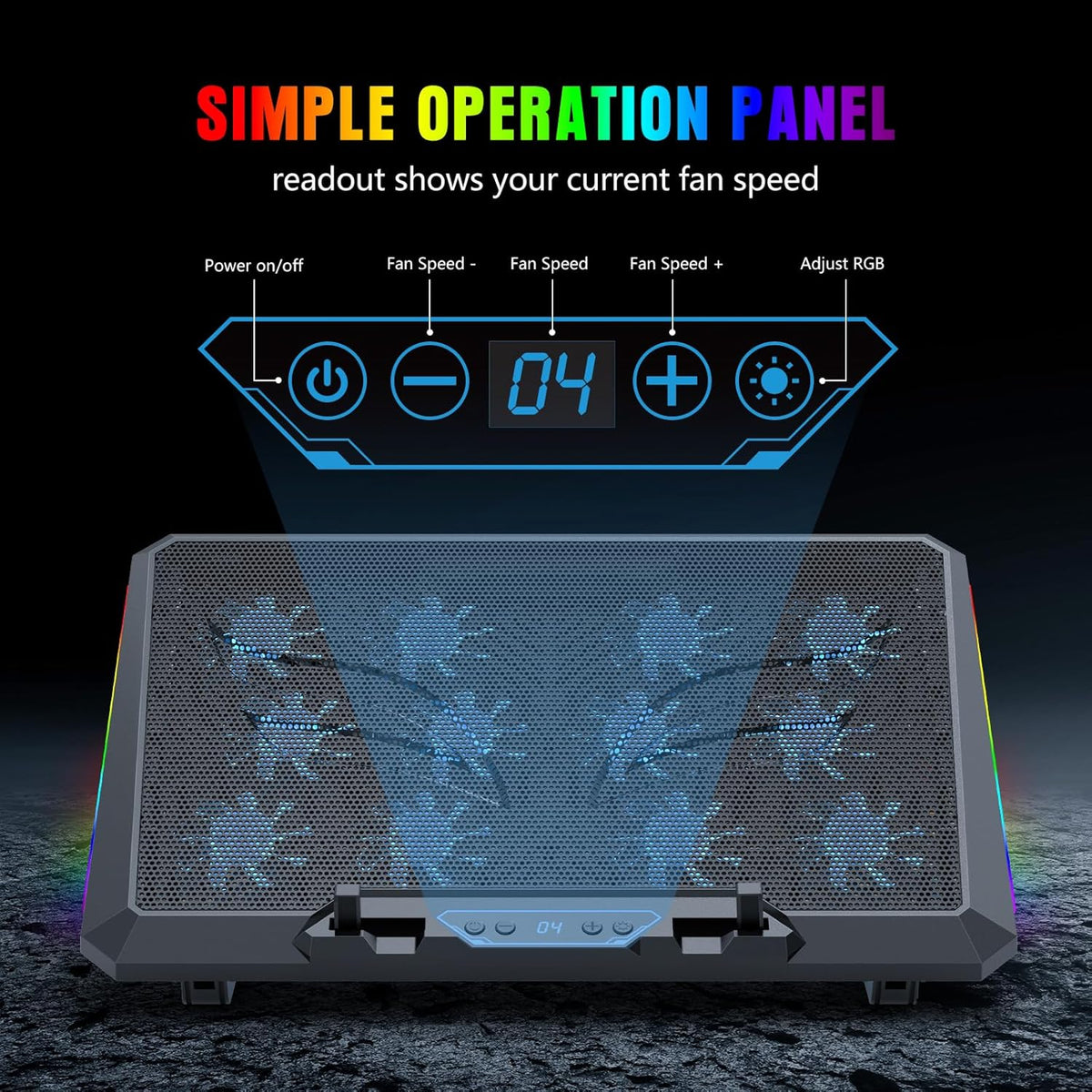 Laptop Cooling Pad with 12 Quiet Fans, Slim Portable for 12-17.3 Inch Laptop Cooler Stand, RGB Lighting, with 5 Height Adjustable, Gaming Cooling Fan Pad, USB/Type-C & Phone Holder (LCD)