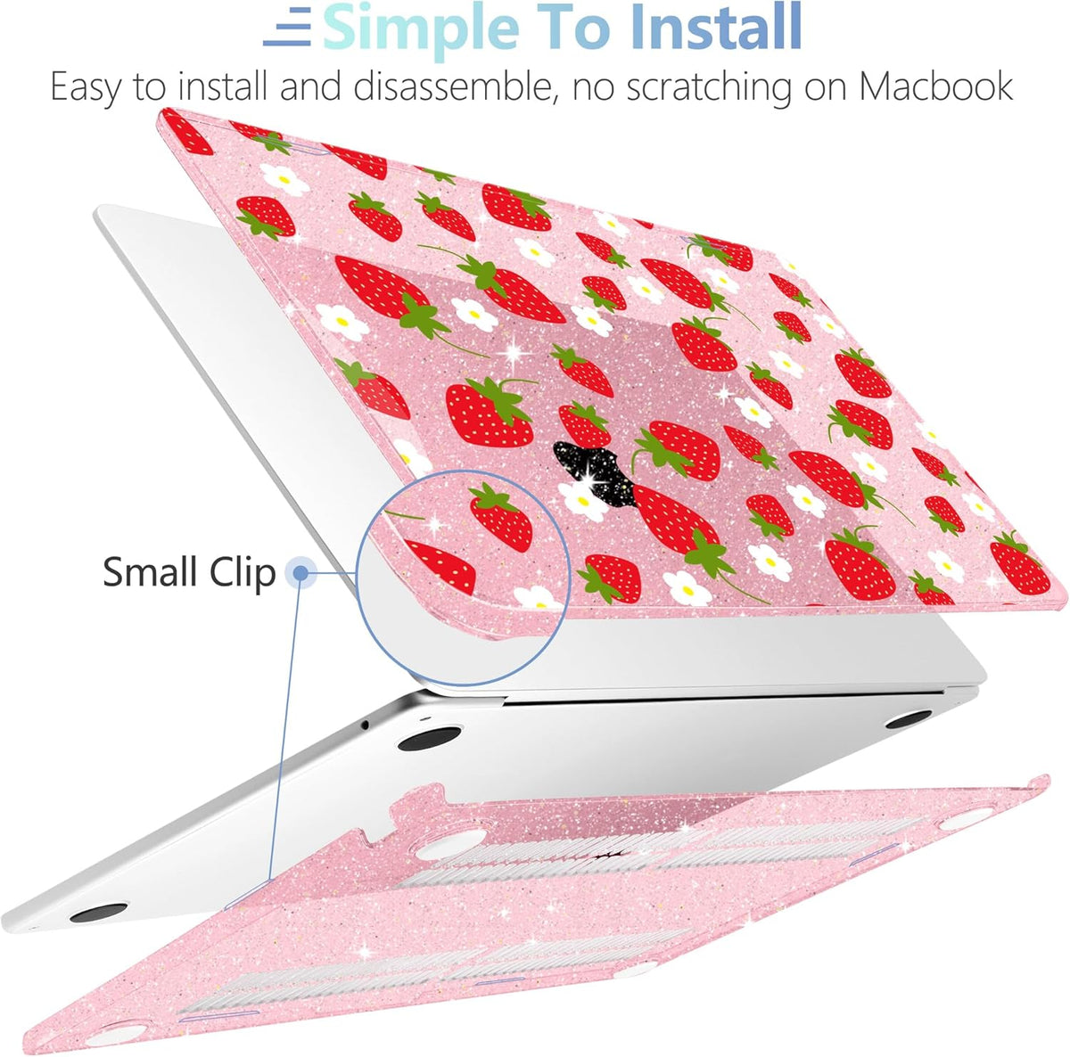 MEEgoodo Case for MacBook Air M4/M3/M2 13.6 inch 2025 2024 2022, Fit Model A3240 A3113 A2681, Compatible with MacBook Air 13 inch, Laptop Hard Shell Case with Keyboard Cover, Strawberries & Flowers
