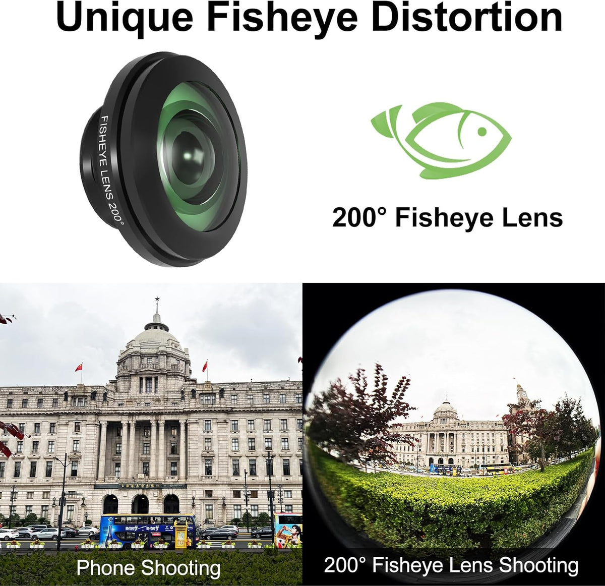 200° Fisheye Lens with 17mm Thread Universal Phone Lens Clip for iPhone and Android Smartphones, Suitable for VR Live Streaming & Architectural Photography