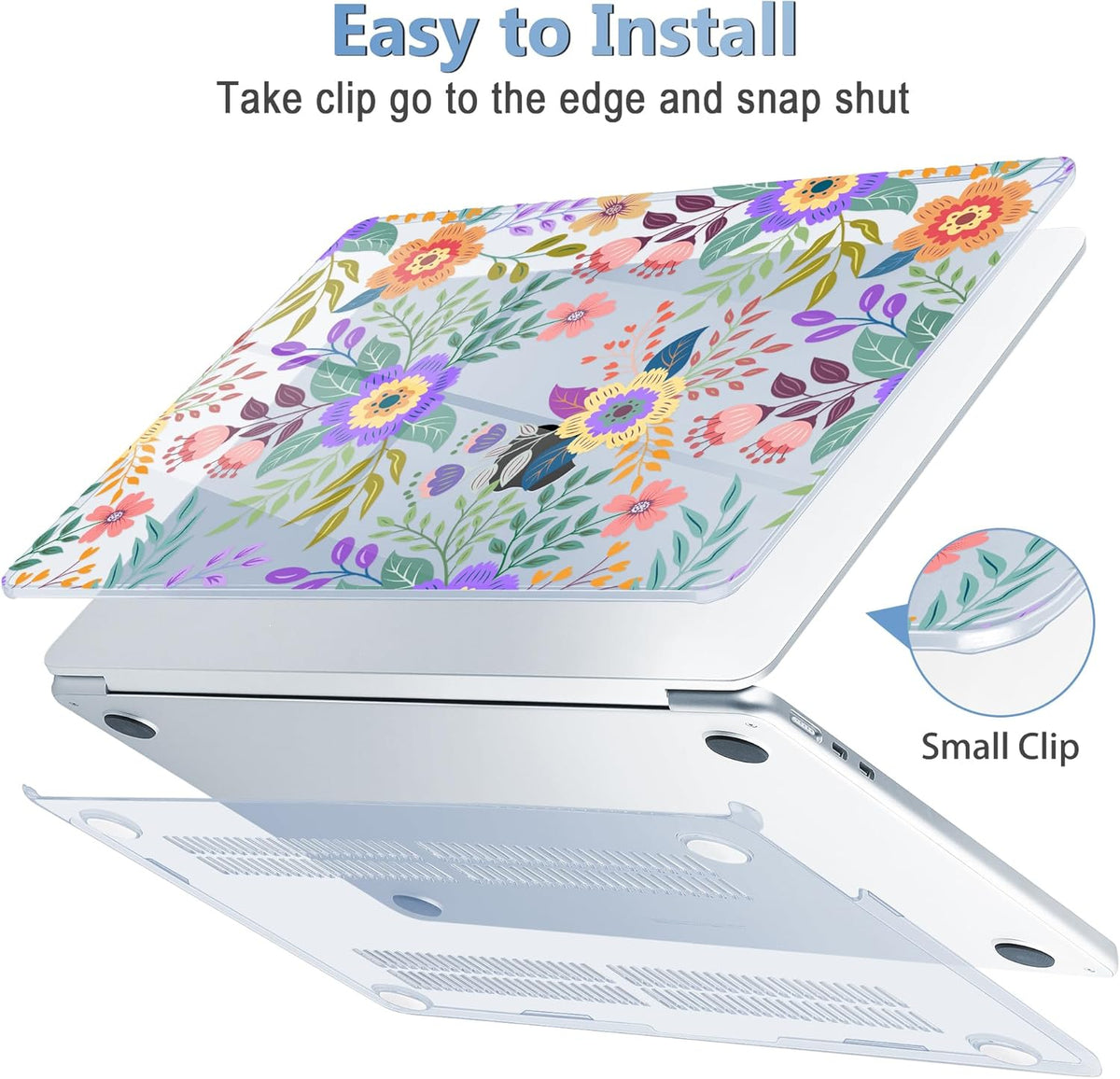 Mektron for 2025 MacBook Air 15 inch M4 Case A3241/ 2024 M3 A3114/ 2023 A2941 M2 Hard Printed Case with 15.3 Liquid Retina Display Touch ID, Plastic Hard Cover & Keyboard Skin- Floral C139-Blue