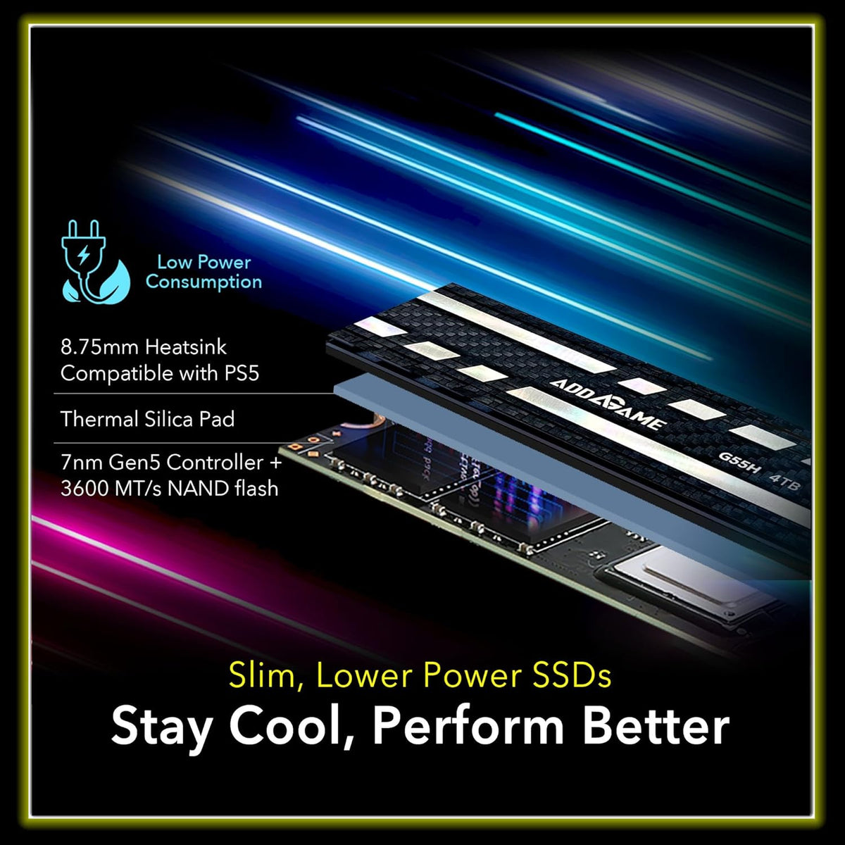 Addlink G55H 1TB PCIe 5.0 Gen5 NVMe M.2 SSD with Heatsink - Up to 10,200 MB/s - Game Ready - Internal Solid State Drive - Compatible with PCs and PS5 (ad1TBG55HM2P)