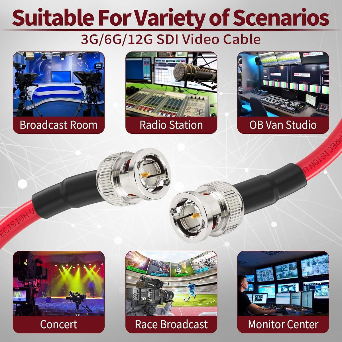 3G/6G/12G 10ft 75 1694A HD-SDI/3G-SDI/6G-SDI/4K 1-Pack Superbat SDI Cable BNC Video Cable Ohm Belden Red Support Video