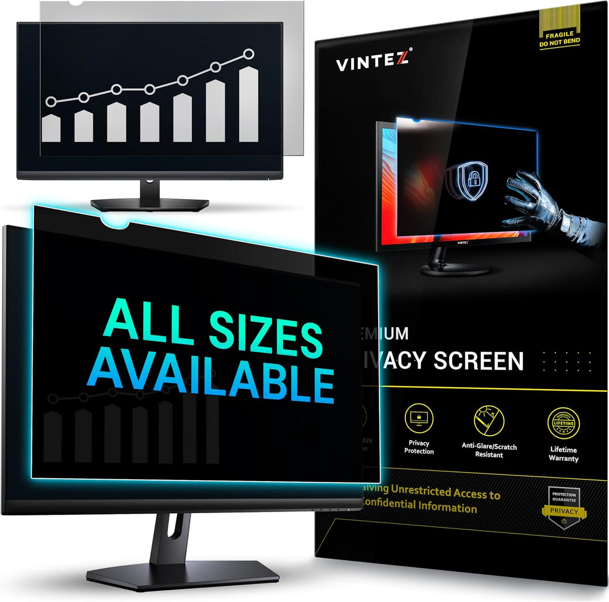 VINTEZ 24 Inch 16:9 Privacy Screen for Computer Monitor and Laptop - Anti Glare Protector Film Blue Light Filter Eye Protection - Computer Screen Privacy Shield, [1 Pack]