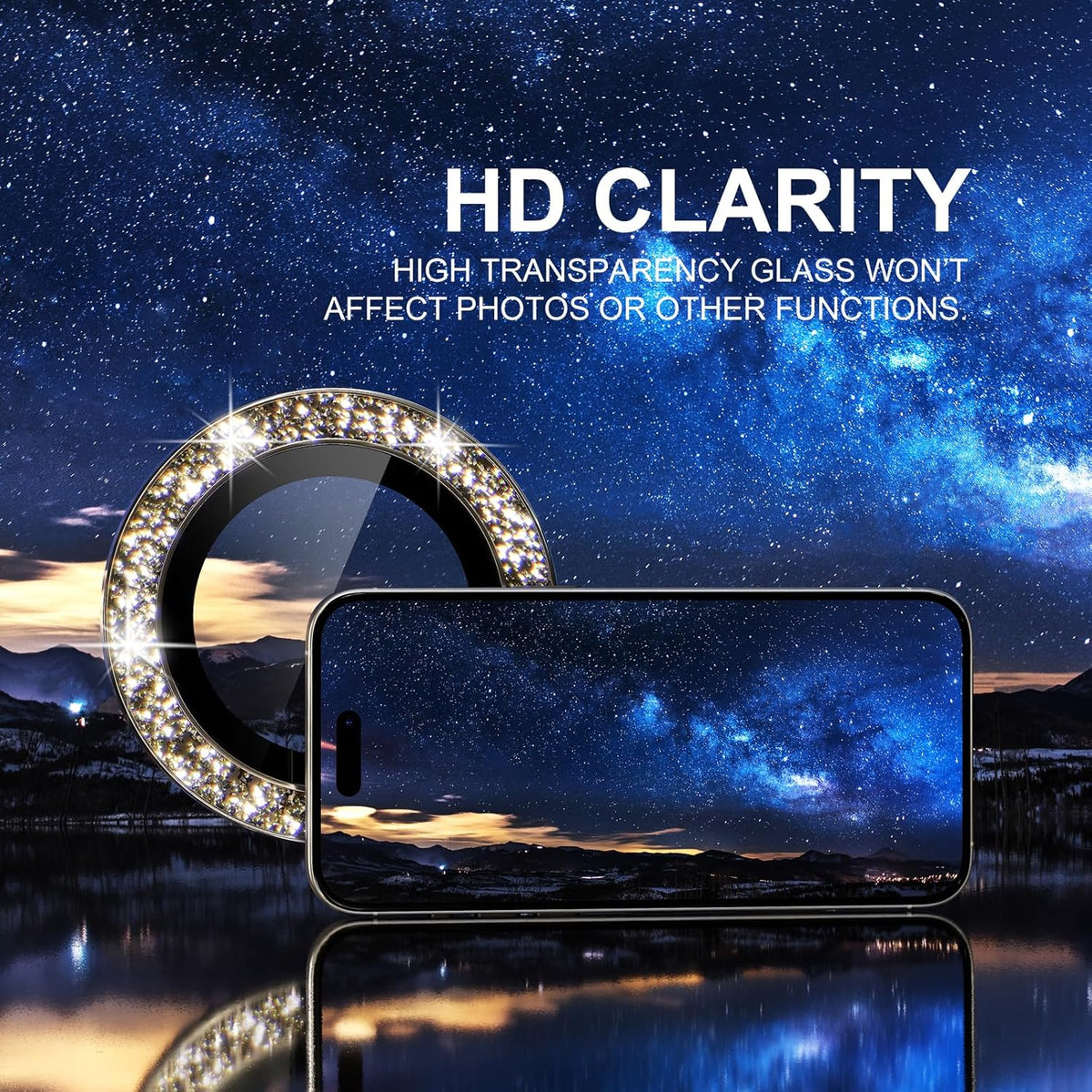 Choiche Compatible for iPhone 15 Pro/iPhone 15 Pro Max Camera Lens Protector Bling, 9H Tempered Glass Camera Cover Screen Protector Metal Ring Decoration Accessories (Glitter-Titanium Gray)