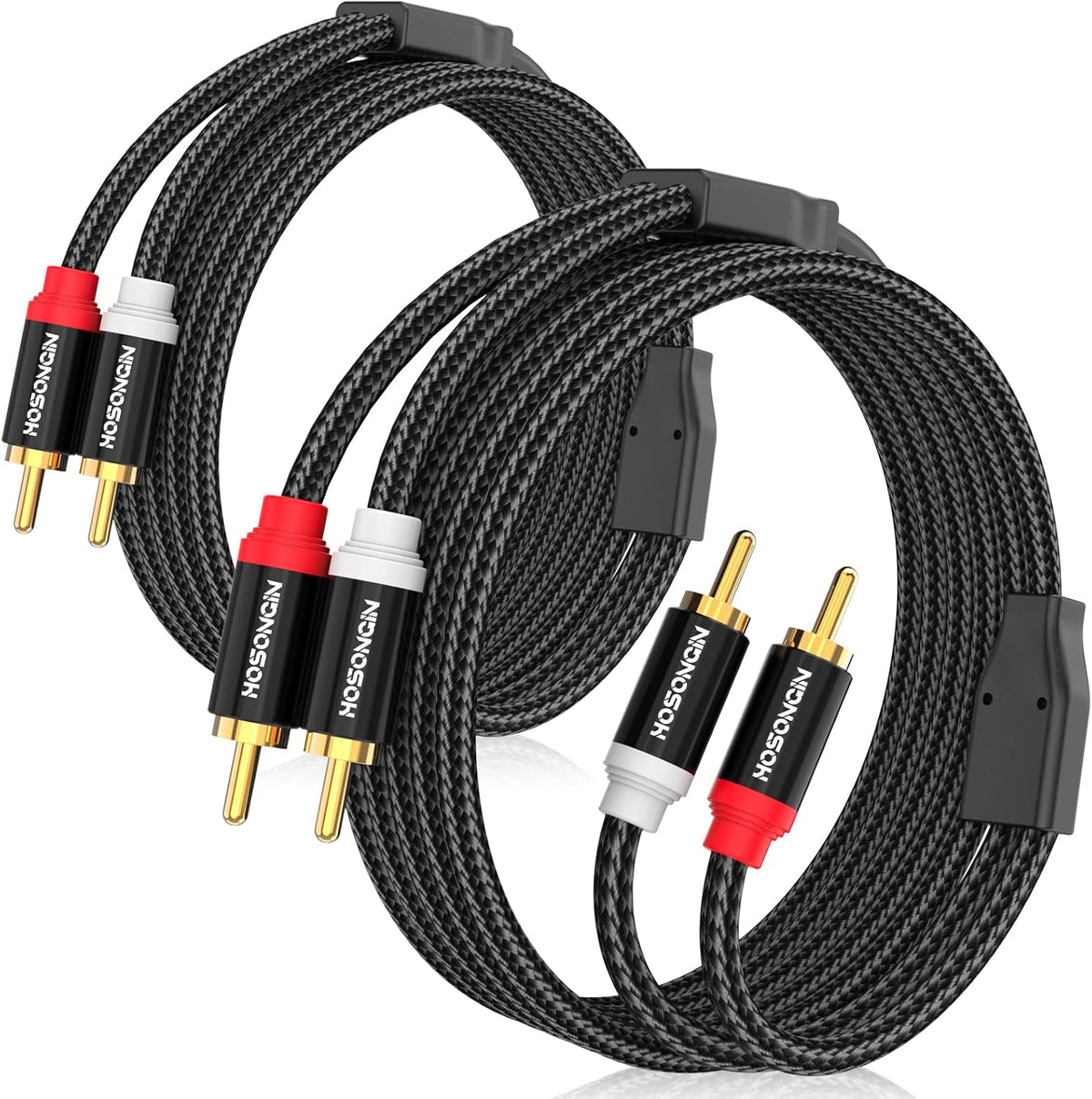HOSONGIN RCA Cables 3.3ft 2 Pack[Hi-Fi Sound, Nylon Braided, Shielded], 2-Male to 2-Male RCA Audio Stereo Subwoofer Cable Auxiliary Cord for Home Theater, HDTV, Amplifiers, Hi-Fi Systems, Speakers