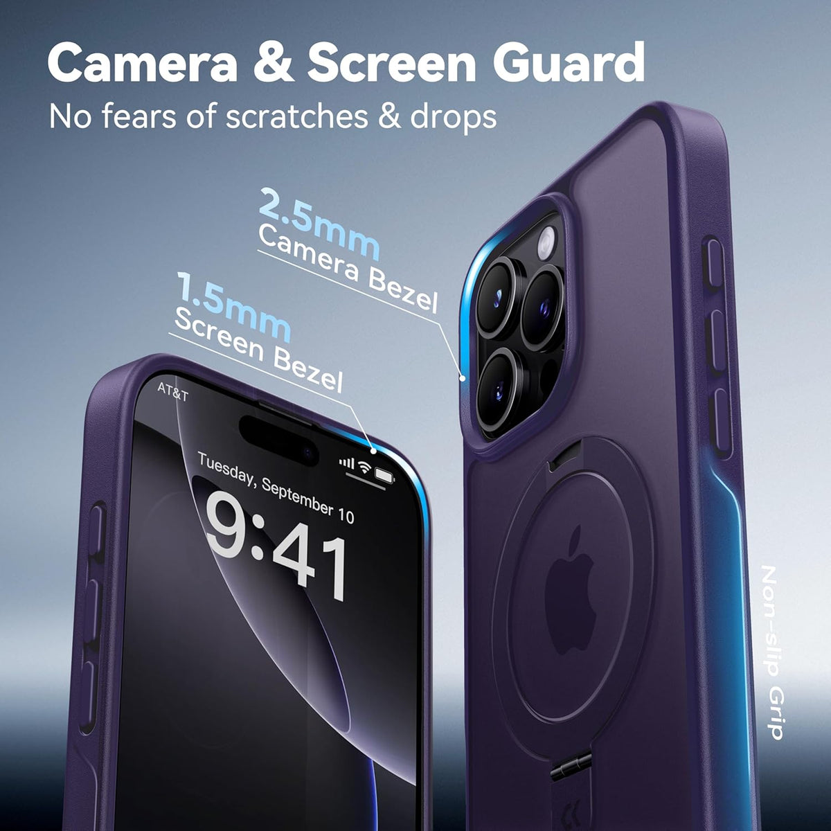 CASEKOO Designed for iPhone 16 Pro Case with Magnetic Invisible Stand [Military Drop Protection] [Compatible with MagSafe] Shockproof Slim Translucent Matte Case 6.3 Inch, Purple