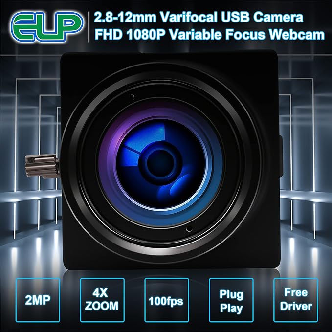 1080P USB Camera with Zoom 2.8-12mm Webcam Variable Focus PC Camera High Speed Mini UVC USB2.0 USB with Camera for Computer Industrial Video Close-up Camera 100fps 60fps Varifocal Lens Web Camera