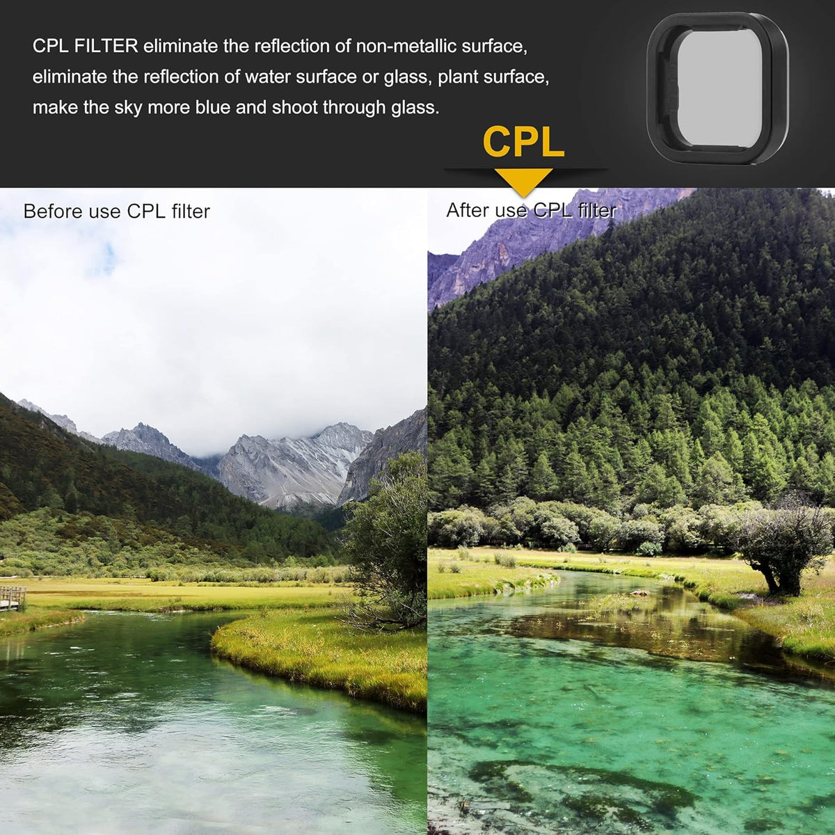 GEPULY 4 Pack ND8 ND16 ND32 ND64 12/11/10/9 Camera Lens Filter for GoPro Hero Black, Neutral Density Lens Filters