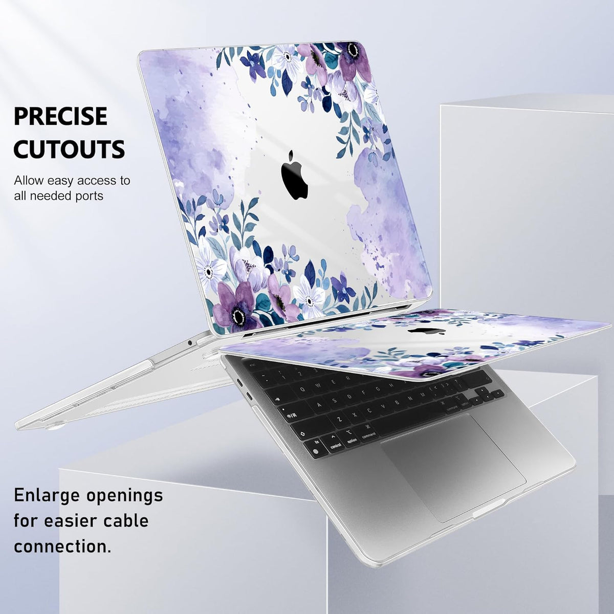 May Chen Compatible with MacBook Pro 13 inch Case 2022 2021 2020 Release Models A2338 M2 M1 A2251 A2289, Plastic Hard Shell Case for MacBook Pro 13 Inch with Touch Bar, Watercolor Purple Floral