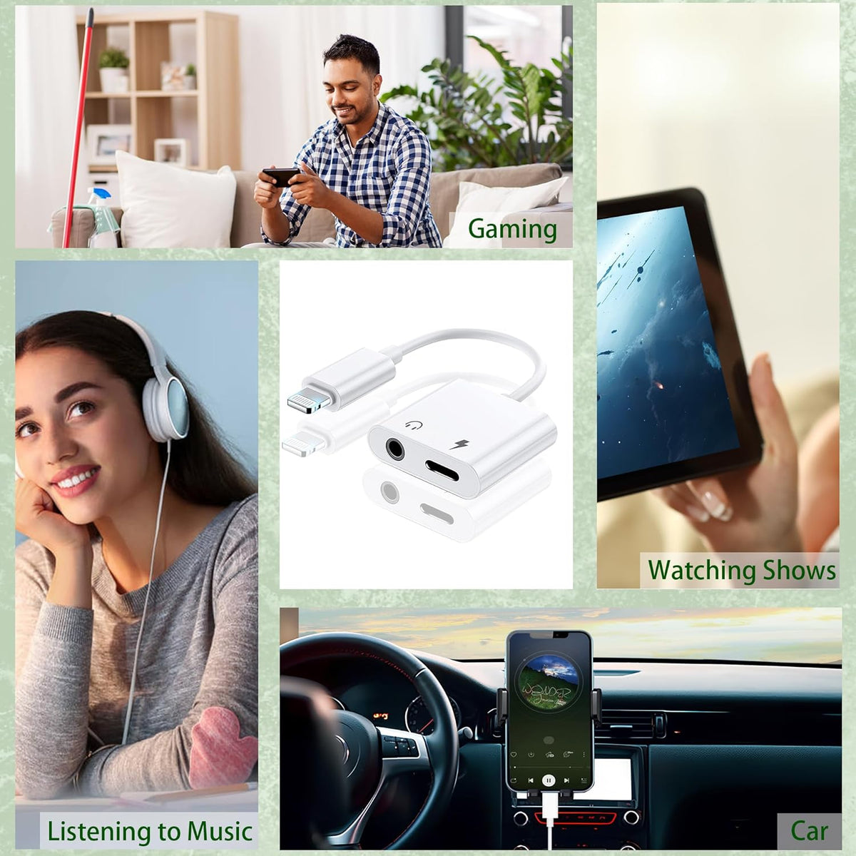 [Apple MFi Certified] 3 Pack Lightning to 3.5mm Headphone Jack Adapter, 2 in 1 Dongle Adapter Aux Audio + Charging Ports Splitter Compatible with iPhone 14/13/12/11/XS/XR/8/7 Support All iOS System