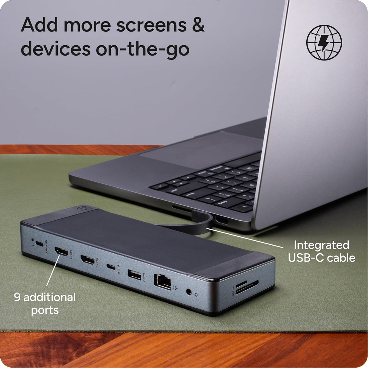 ZAGG 9-Port Hub – 2 USB-C, 2 HDMI (4K 60Hz), 1 USB-A (10Gbps), Ethernet, Audio Jack, SD & MicroSD Card Readers - Multi-Device Connectivity for iPadOS, ChromeOS, Android, Windows