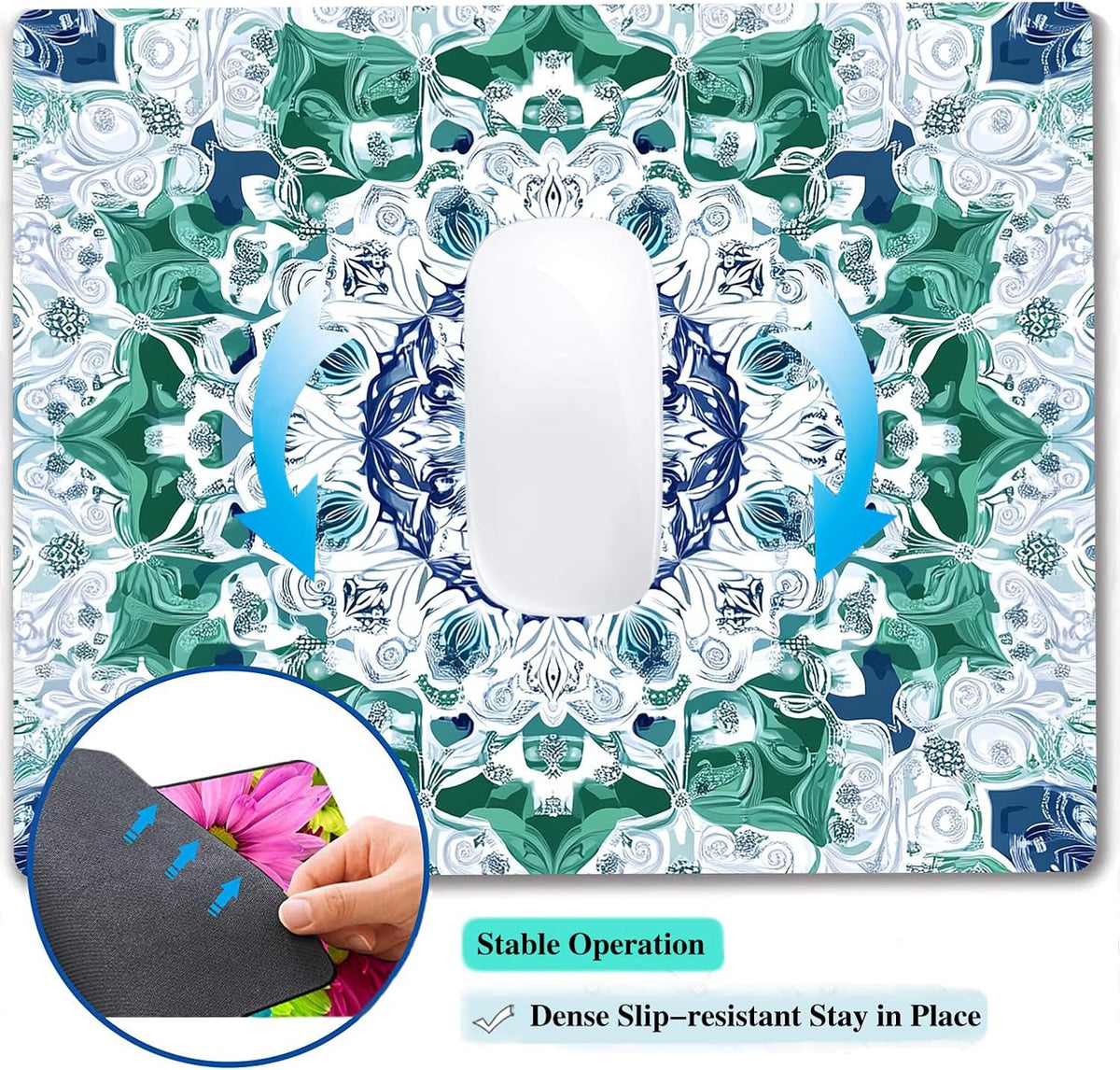 Aesthetic Mandala Pattern Custom Mouse Pad with Non-Slip Rubber, Small Square Design for Wireless Laptop & Computer Mouse Pads for Desk, 9.5 x 7.9 inch Smooth Surface for Gaming & Office