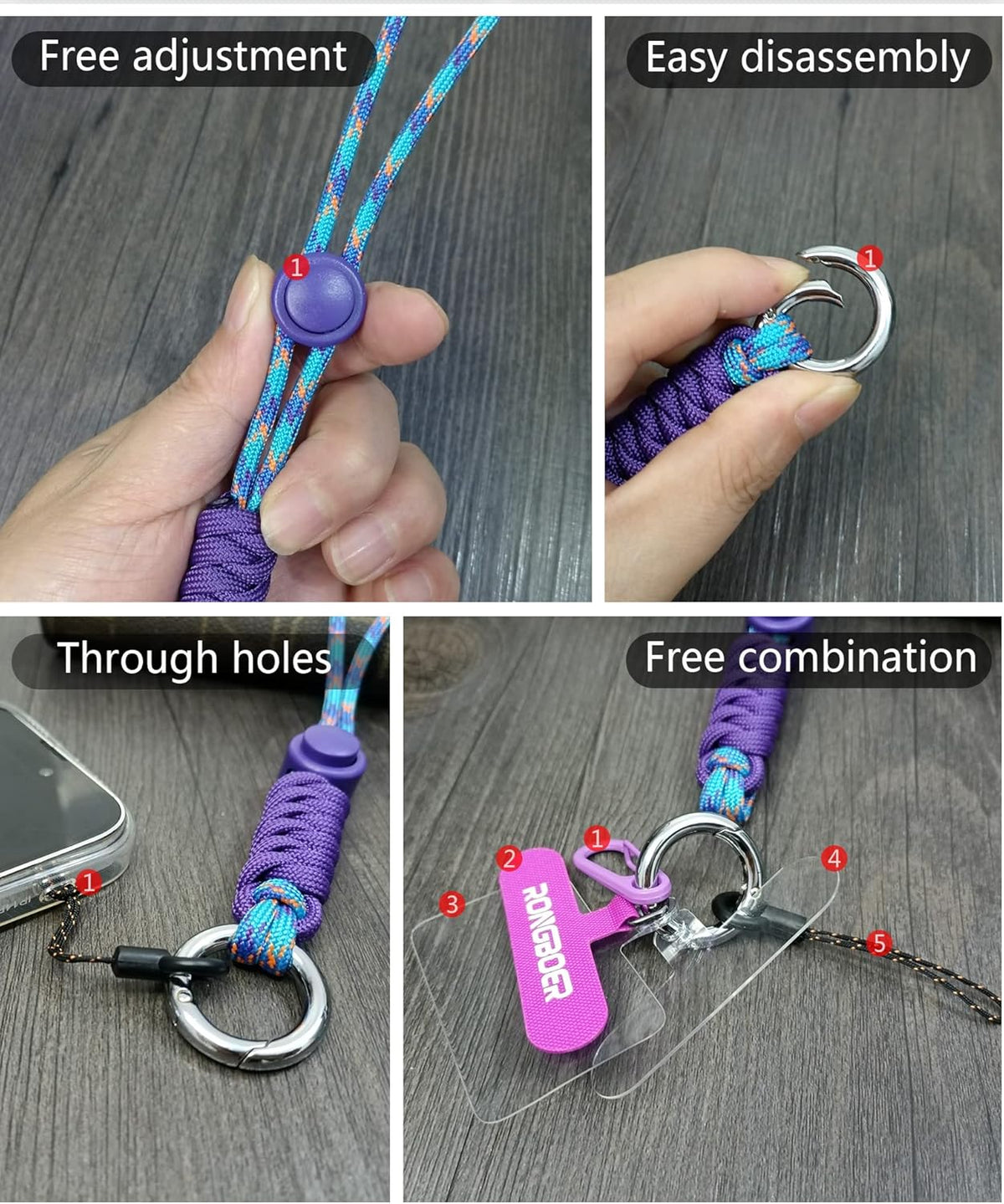 Cell Phone Lanyard - Wrist Strap for Women, Phone Bracelet, Camera Wrist Lanyard, Short Wrist Lanyard for Keys, Keychain Lanyard - Purple Blue