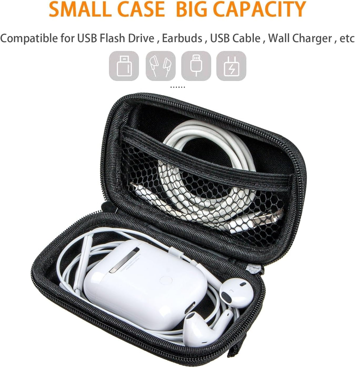GLCON Headset, Rectangle Small Hard EVA Case - Portable Protection Earbud Case Zipper Pouch for Earphone, Flash Drive