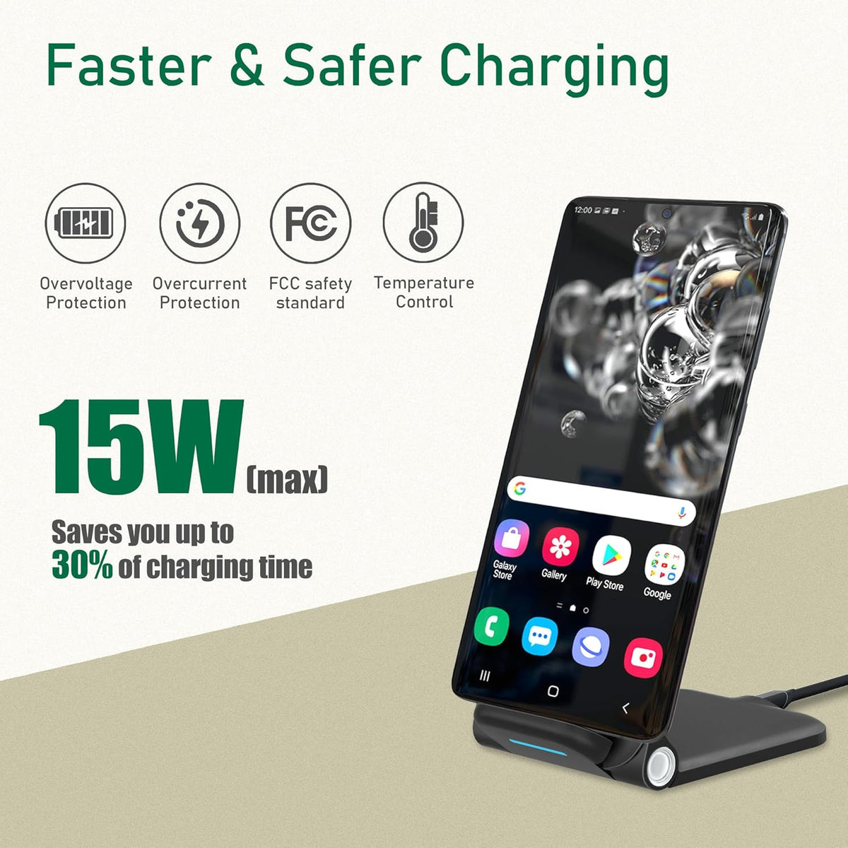 15W Wireless Charger Stand, Foldable Charging Station for Samsung Galaxy S25 S24 S23 S22 S21 S20 Ultra S10 S9 S8 S7 Note10 9 8 7, Desk Stand Up Phone Charger iPhone 16 15 14 13 12 Pro Max