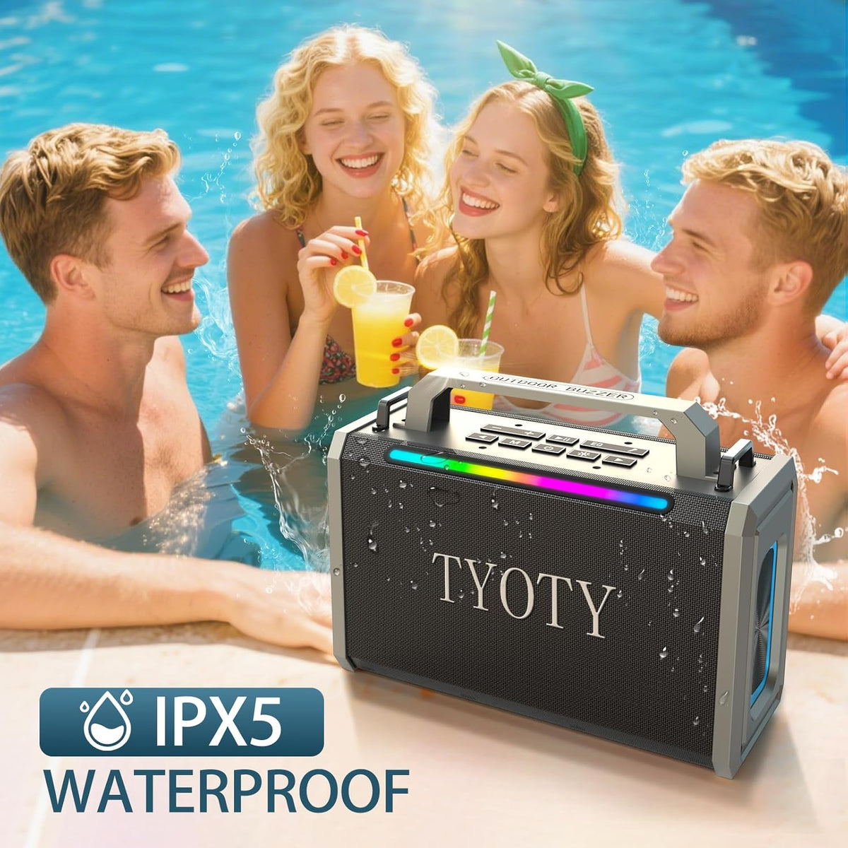 Portable Bluetooth Speaker 80W Loud Wireless Outdoor Stereo Sound Deep Bass IPX5 Waterproof Big Powerful Large Party Speakers with Colorful LED Lights, TWS, EQ, AUX, USB for Home Travel Camping