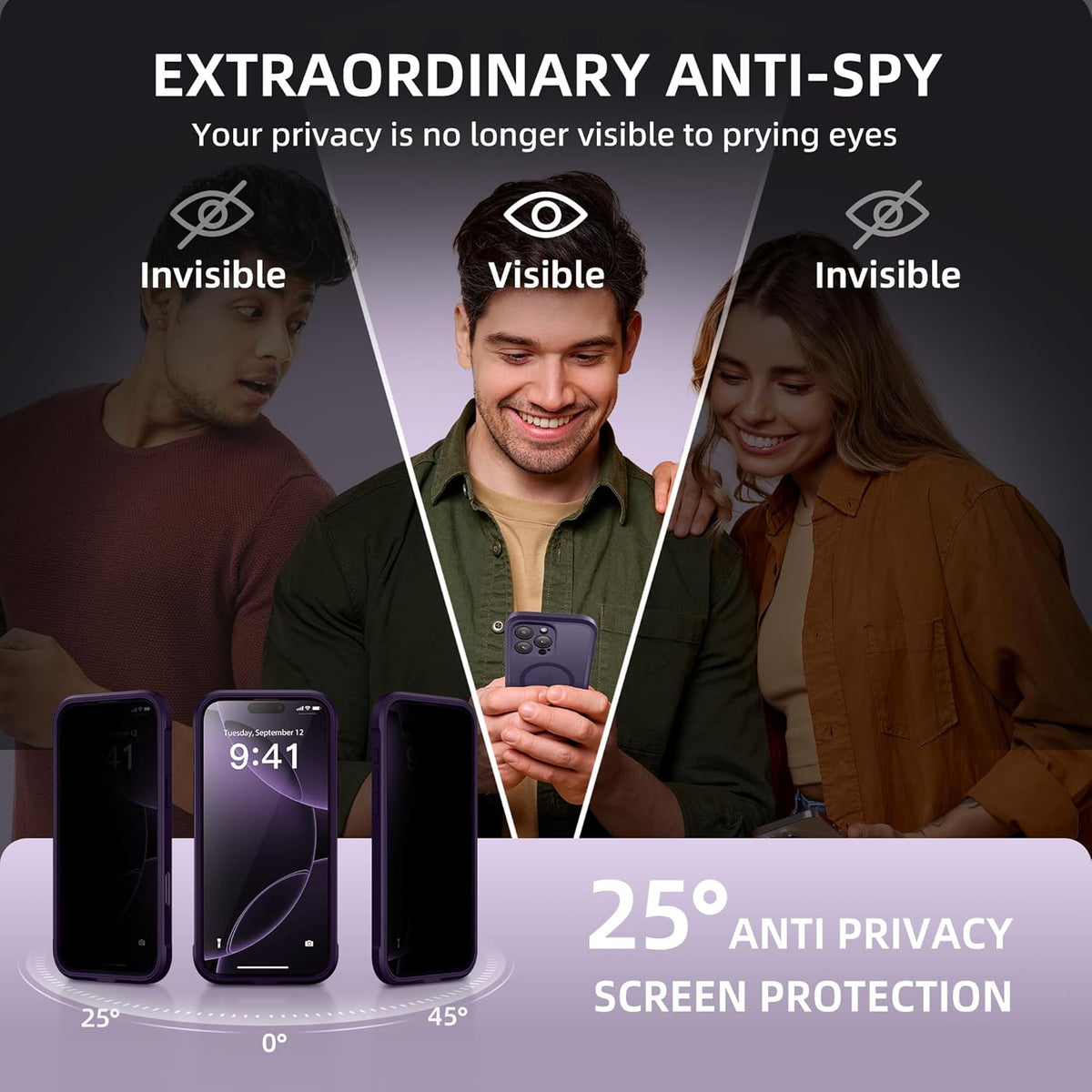 BERFY Magnetic for iPhone 16 Pro Max Case,Compatible with MagSafe,Built-in Privacy Screen Protector and Upgraded Camera Protection,Anti-Spy Full Body Shockproof Phone Case for 16 Pro Max,Deep Purple