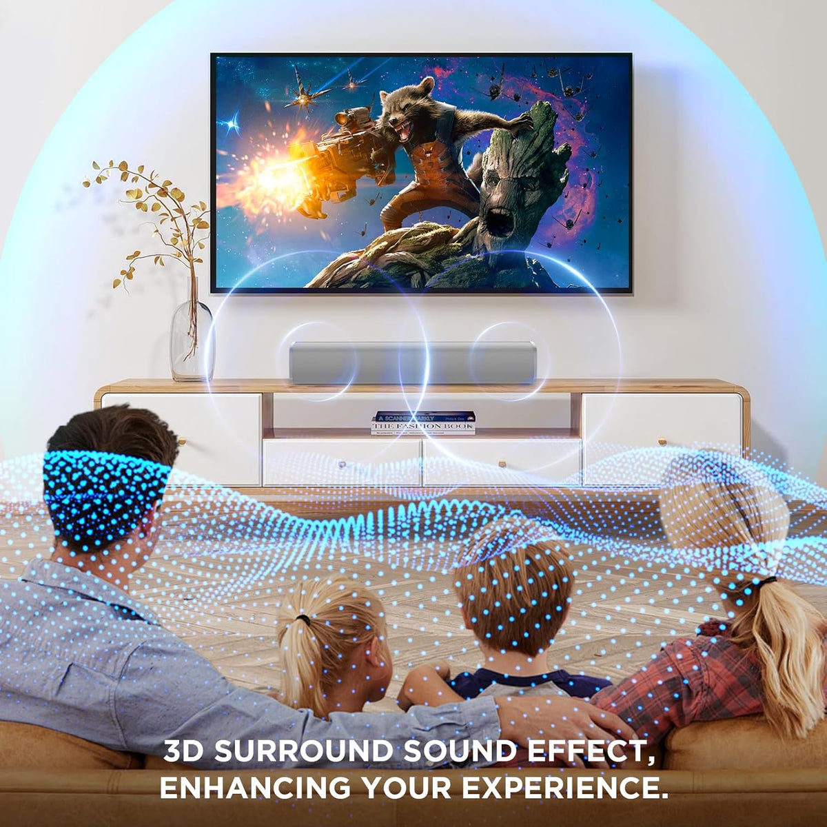 MZEIBO Sound Bar for TV,Soundbars Smart Portable Wireless Sound System with Multi-Connection Modes, Ideal for Family & Friends, Compact and Powerful Audio Device