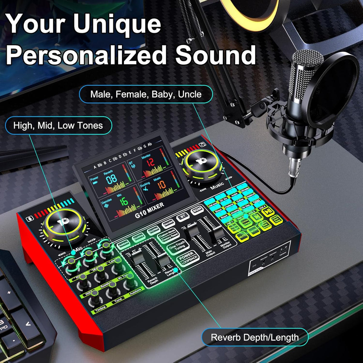 Podcast Equipment Bundle with 3.5mm Condenser Microphone for Pc/Phone Live Streaming Singing Gaming, Podcast Microphone Bundle with Live Sound Board Audio Mixer,Voice Changer, Denoise,DJ Sets