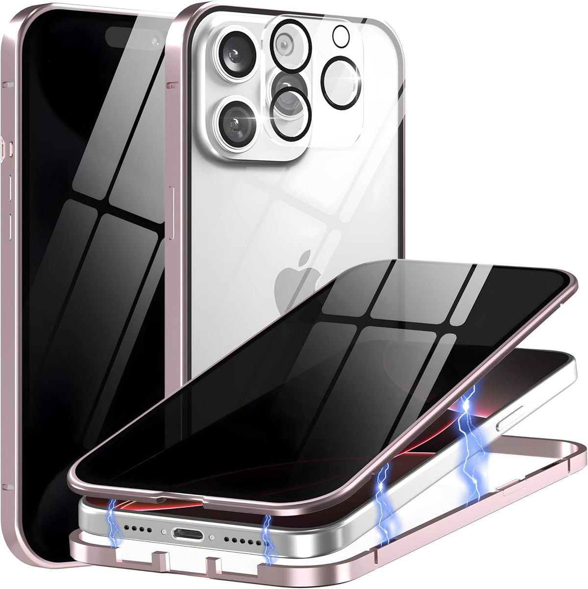 Privacy Magnetic Case for iPhone 16 Plus with Metal Titanium Frame Privacy Screen Protector & Camera Lens Protector, Magnetic Adsorption Double Sided Glass Case Anti Peep Anti Spy Phone Cover