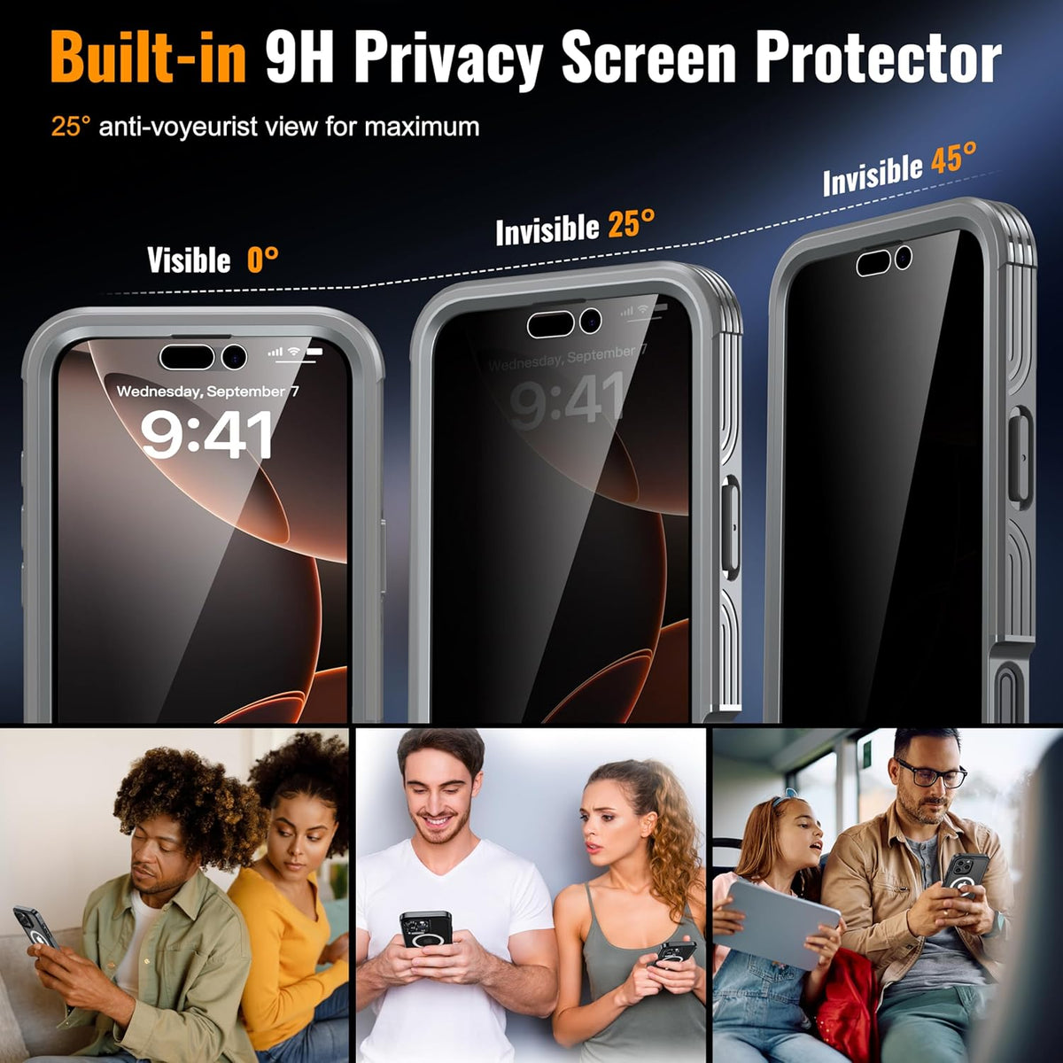 360° Protection Magnetic for iPhone 16 Pro Case Built-in 9H Privacy Screen Protector & Metal Stand[Fit for Magsafe][Anti-Spy][Lens Protector] Heavy Duty Shockproof Phone Case for iPhone 16 Pro
