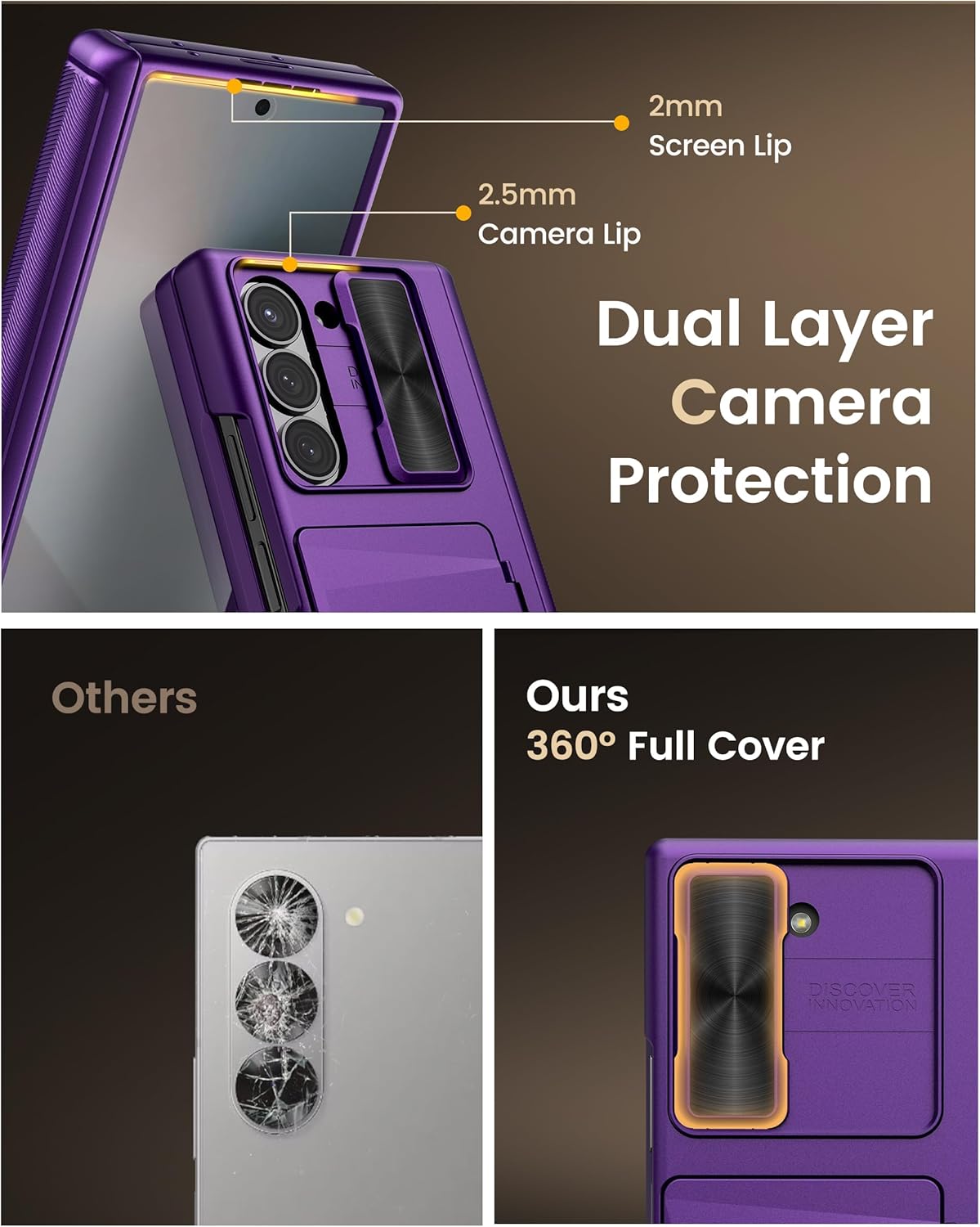 Vihibii for Samsung Galaxy Z Fold 6 Case Wallet with Belt Clip & Card Holder & Camera Lens Cover & Hinge Protection & Screen Protector, Full Body Cover Durable Case for Samsung Z Fold 6, Dark Purple