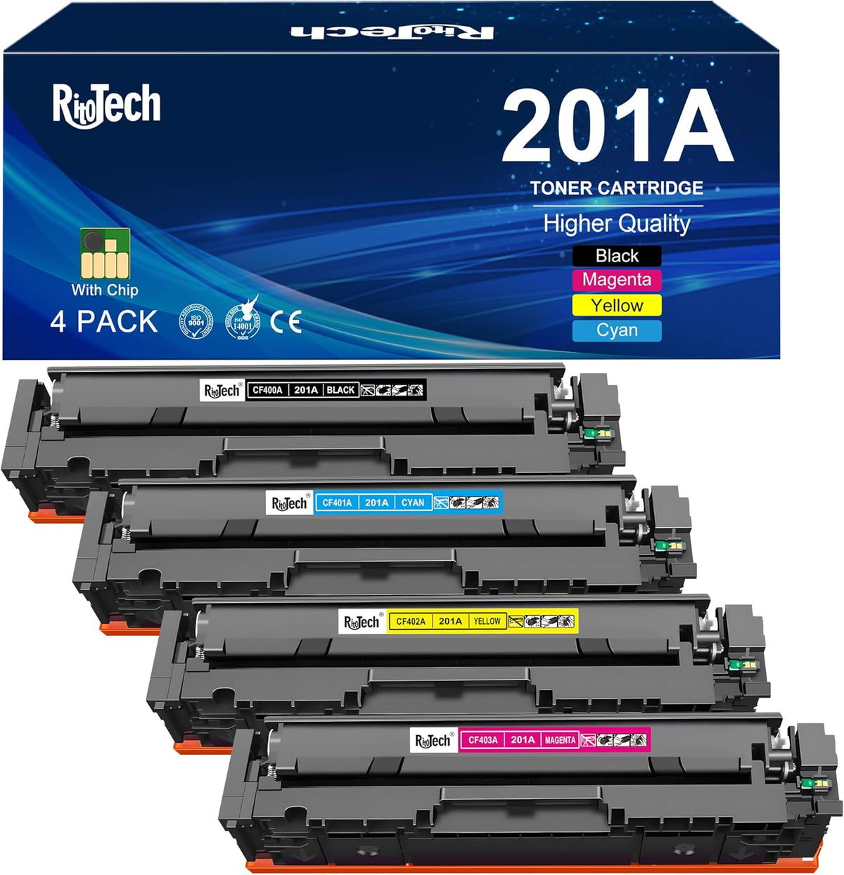 201A Toner Cartridges 4 Pack - Compatible for HP 201A 201X CF400A for HP Color Laserjet Pro MFP M277dw M252dw M277n M277c6 M252n M277 Printer Tray, Black Cyan Magenta Yellow