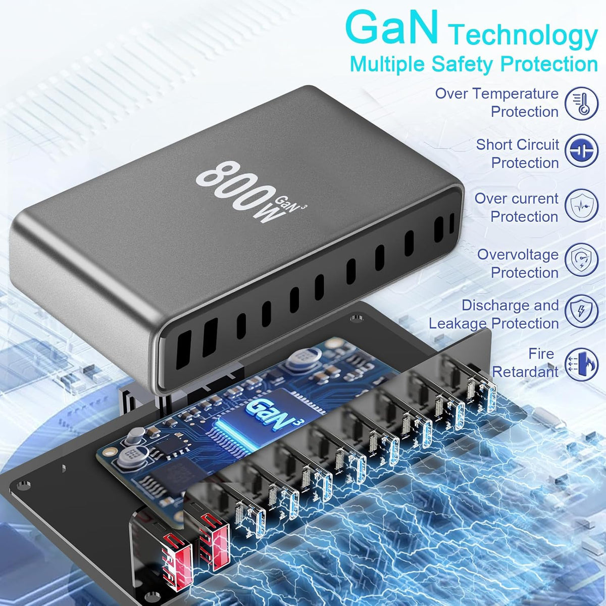 800W USB C Fast Charger Block, 10 Port USB Charging Station, GaN Ⅲ Pro Double 140W PD PPS Port Fast Charging Station,Laptop Wall Charger Compatible with HP,DELL,MacBook Pro,iPhone 16,Galaxy S24