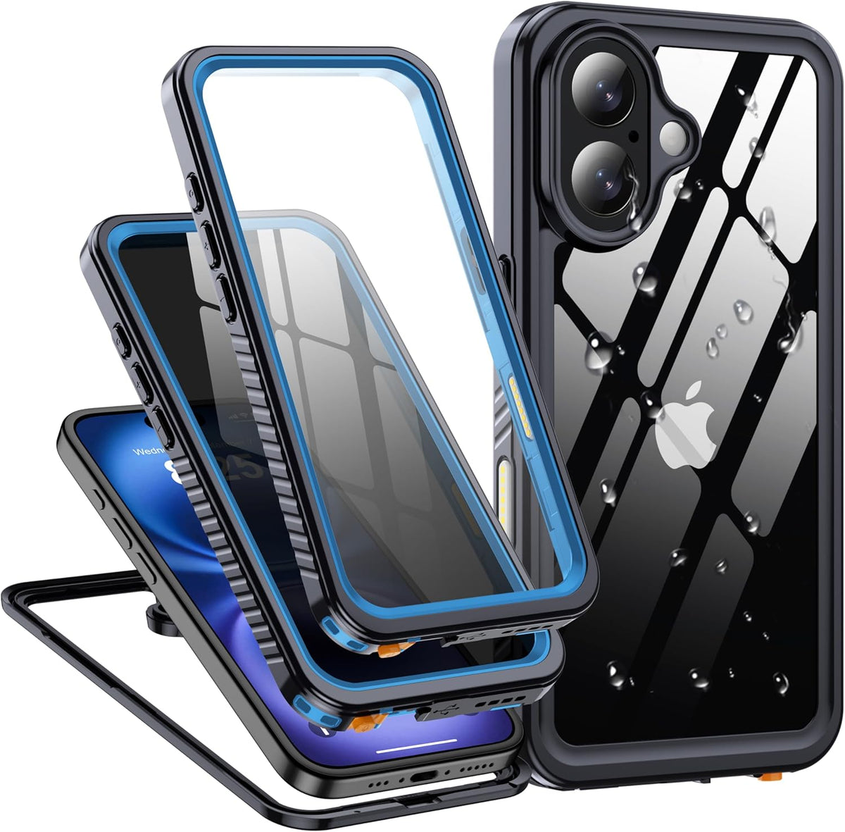 for iPhone 16 Case Waterproof, Built-in Privacy Screen & HD Screen Double Front Frame [IP68 Underwater] Shockproof Dustproof Full Body Protection iPhone 16 Phone Case Blue