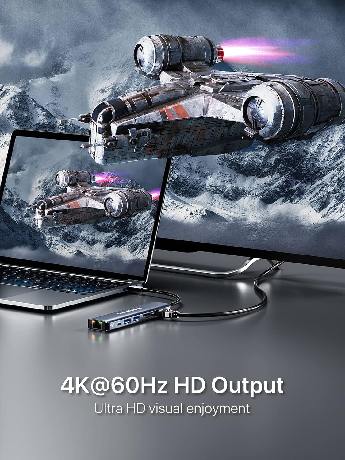 USB C Hub Ethernet, DockteckExpand 7-in-1 Multiport Adapter Type C to 4K@60Hz HDMI, Gigabit Ethernet, 100W PD Charging, 2 USB 3.0, SD/TF Card Readers, for MacBook Pro/Air, iPad Pro/Air, XPS and More