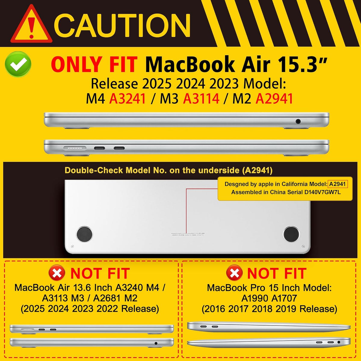 Case for MacBook Air 15 Inch 2025 2024 2023 Release M4 A3241 M3 A3114 M2 A2941, Hard Shell with Screen Protector & Keyboard Cover, Compatible with Touch ID, Elephant Hoodie