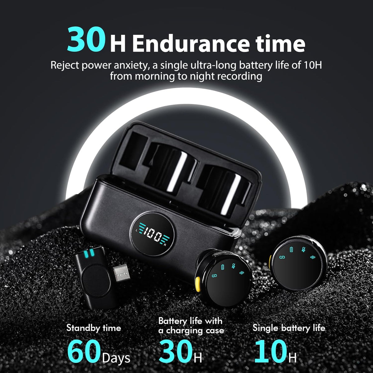 Wireless Lavalier Microphone with Charging Case,AI Noise Reduction,30H Endurance Time,Mini Wireless Microphone for iPhone 15 16/Android with USB-C,Mini Mic for Video Recording,YouTube,Vlogging