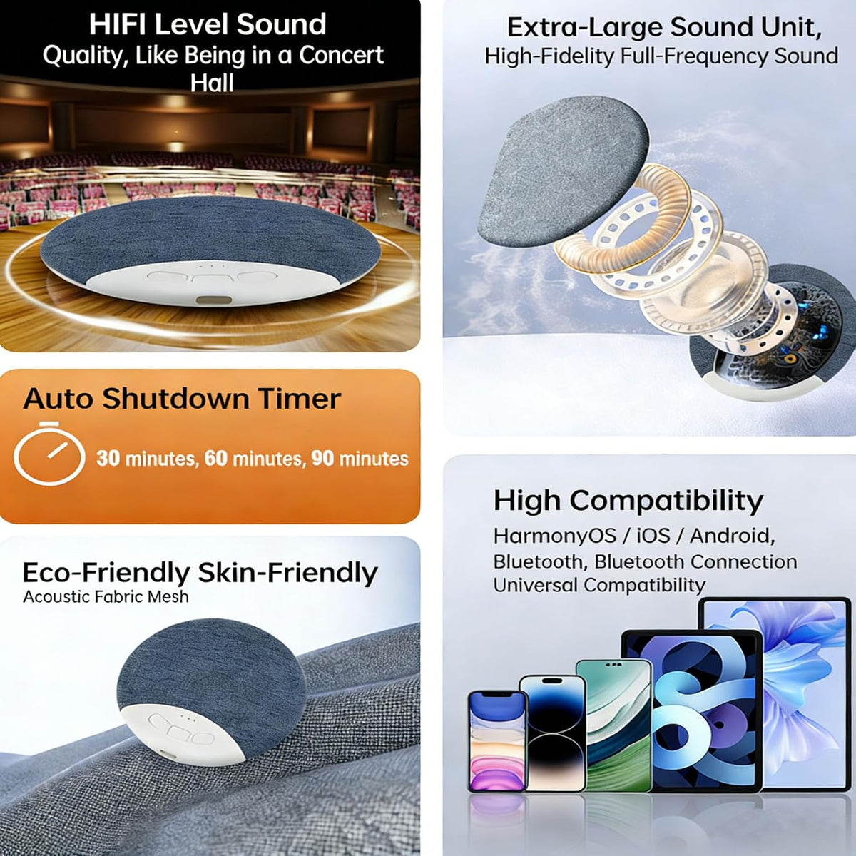 (2Pcs-B) Under Pillow Speaker Bluetooth, Bluetooth Pillow Speaker for Sleeping, Pillow Speakers for Sleeping, White