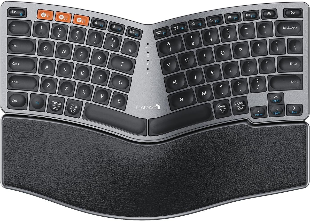 ProtoArc Bluetooth Ergonomic Keyboard, EK04 Mini Compact Wireless Ergo Split Keyboard, 80 Keys, Bluetooth and USB, Palm Rest, Natural Typing, Rechargeable, Compatible with Windows/Mac/Android