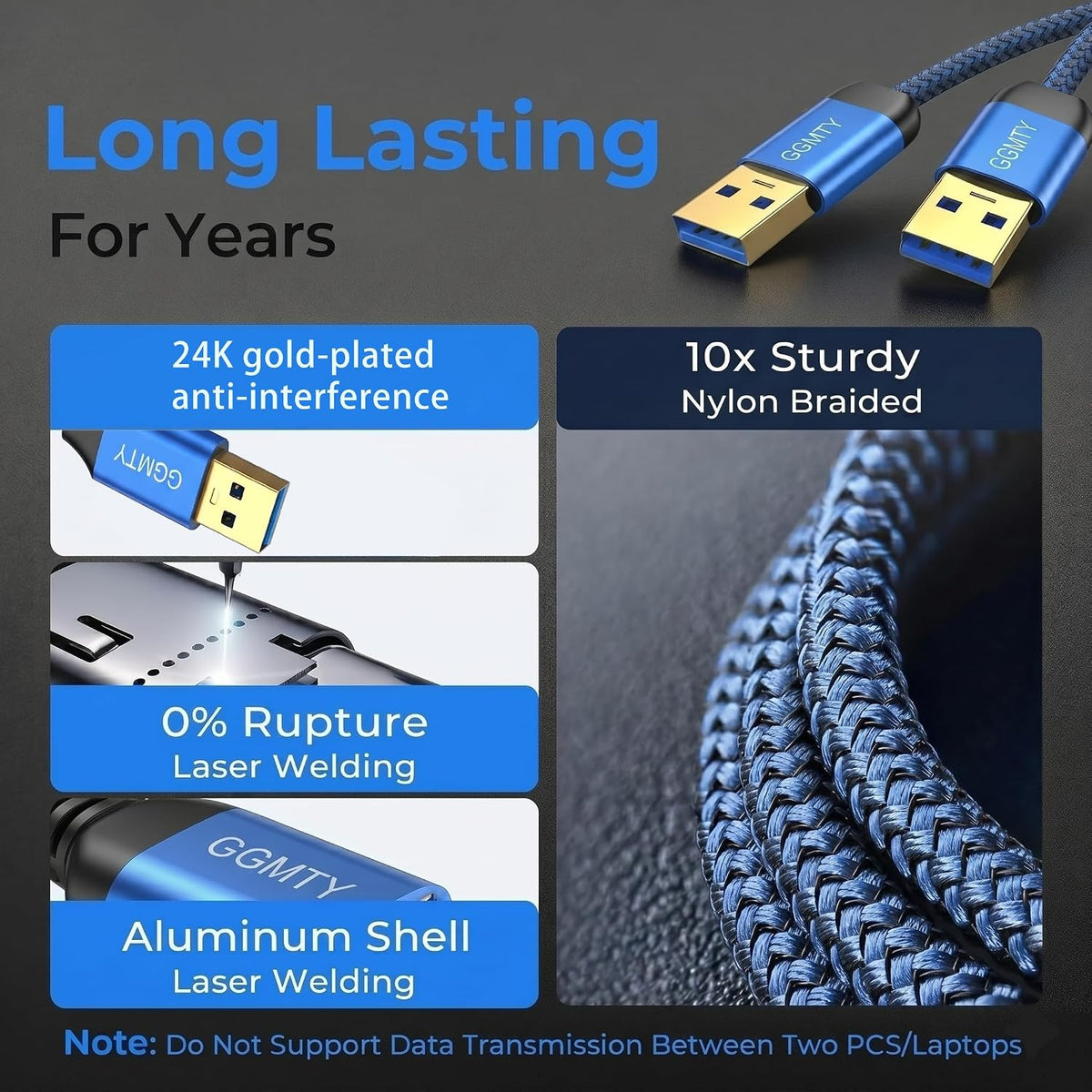 GGMTY 25FT, 3.0 USB to USB Cable Extreme Long Durable Braided USB Male to Male Type A to Type A Cable Data Transfer
