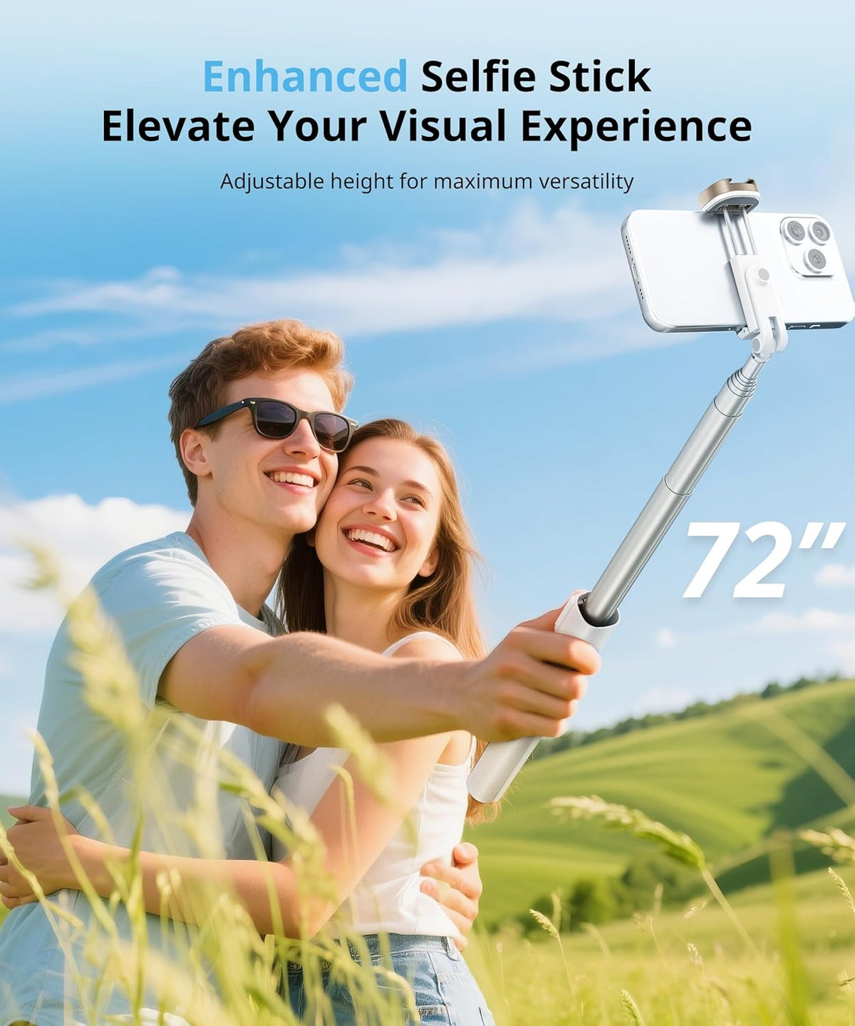 72'' Selfie Stick for iPhone,Tripod Wireless Remote for Selfies,Group Photograph,Video Recording. Phone Stand Compatible with iPhone Android Phone,Camera