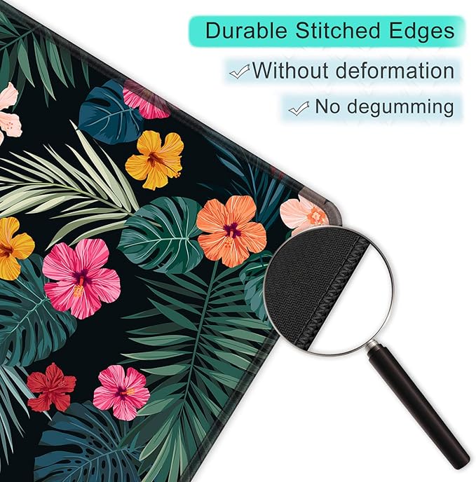 ITNRSIIET Mouse Pad with Stitched Edge Premium Textured Smooth Precise Operation Waterproof Washable Non-Slip Rubber Base Desktop Protection Mat, 10.2×8.3×0.12 inches, Beautiful Floral