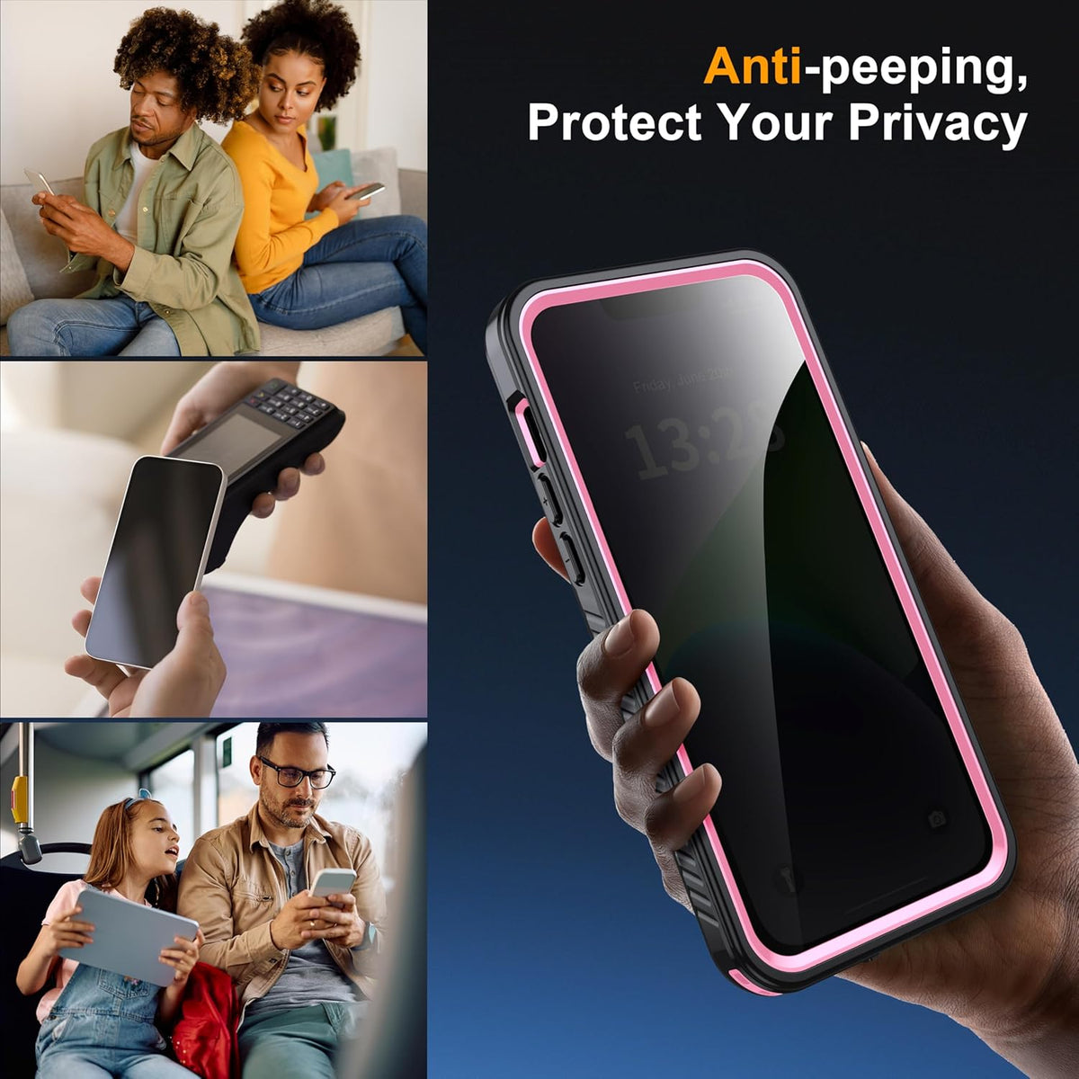 for iPhone 14 Plus Case Waterproof - Built-in Privacy Screen Protector & HD Screen Protector [IP68 Underwater] Shockproof Dustproof Full Body Protection iPhone 14 Plus Phone Case Pink