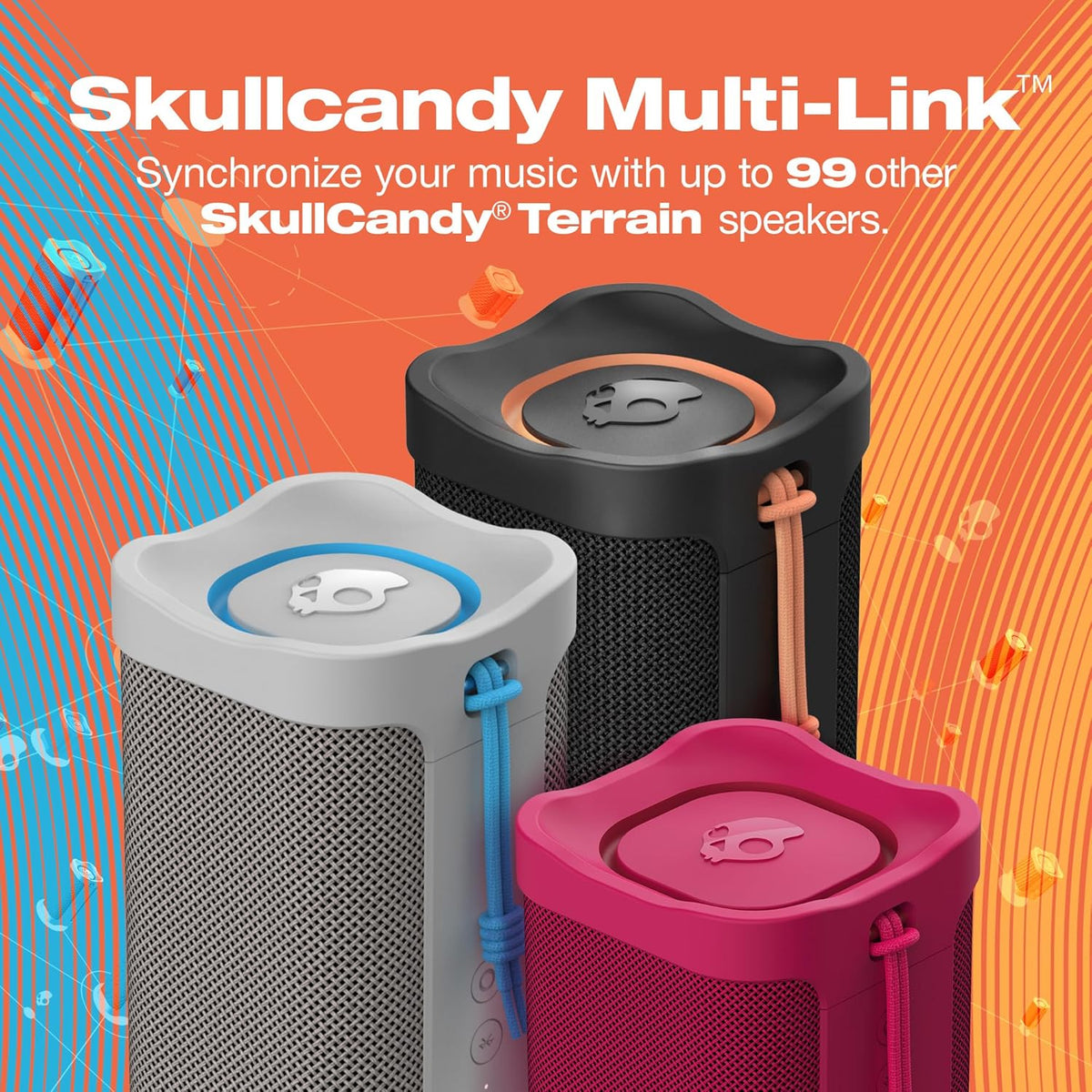 Skullcandy Terrain XL Wireless Bluetooth Speaker - IPX7 Waterproof Portable Speaker, 18 Hour Battery, Nylon Wrist Wrap, True Wireless Stereo (Black)