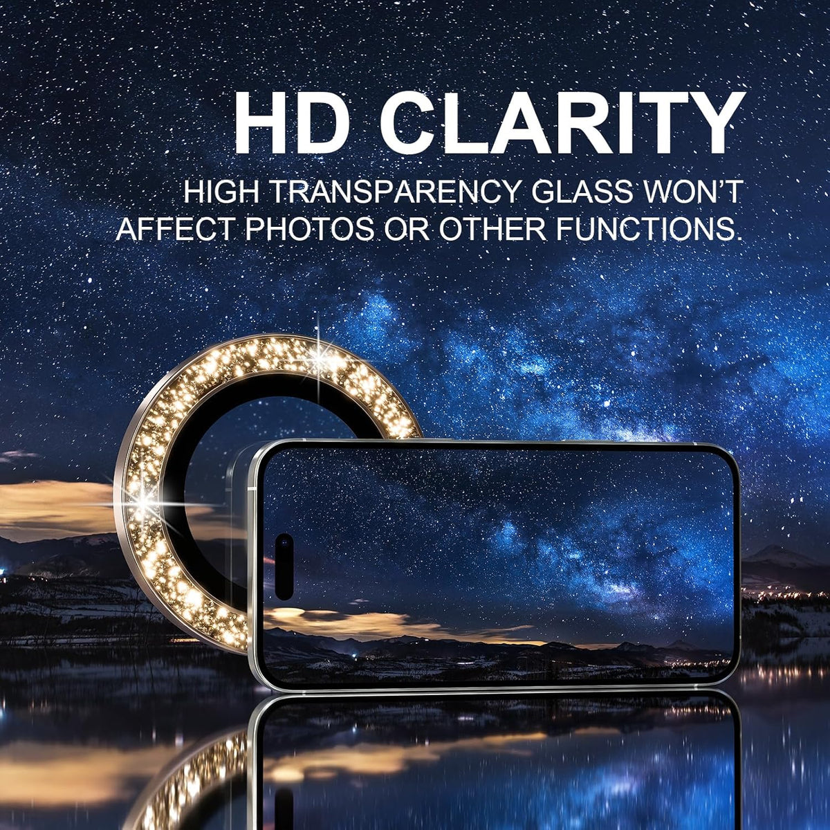 Choiche Compatible for iPhone 16 Pro/iPhone 16 Pro Max Camera Lens Protector Bling, 9H Tempered Glass Camera Cover Screen Protector Metal Ring Decoration Accessories (Glitter-Gold)