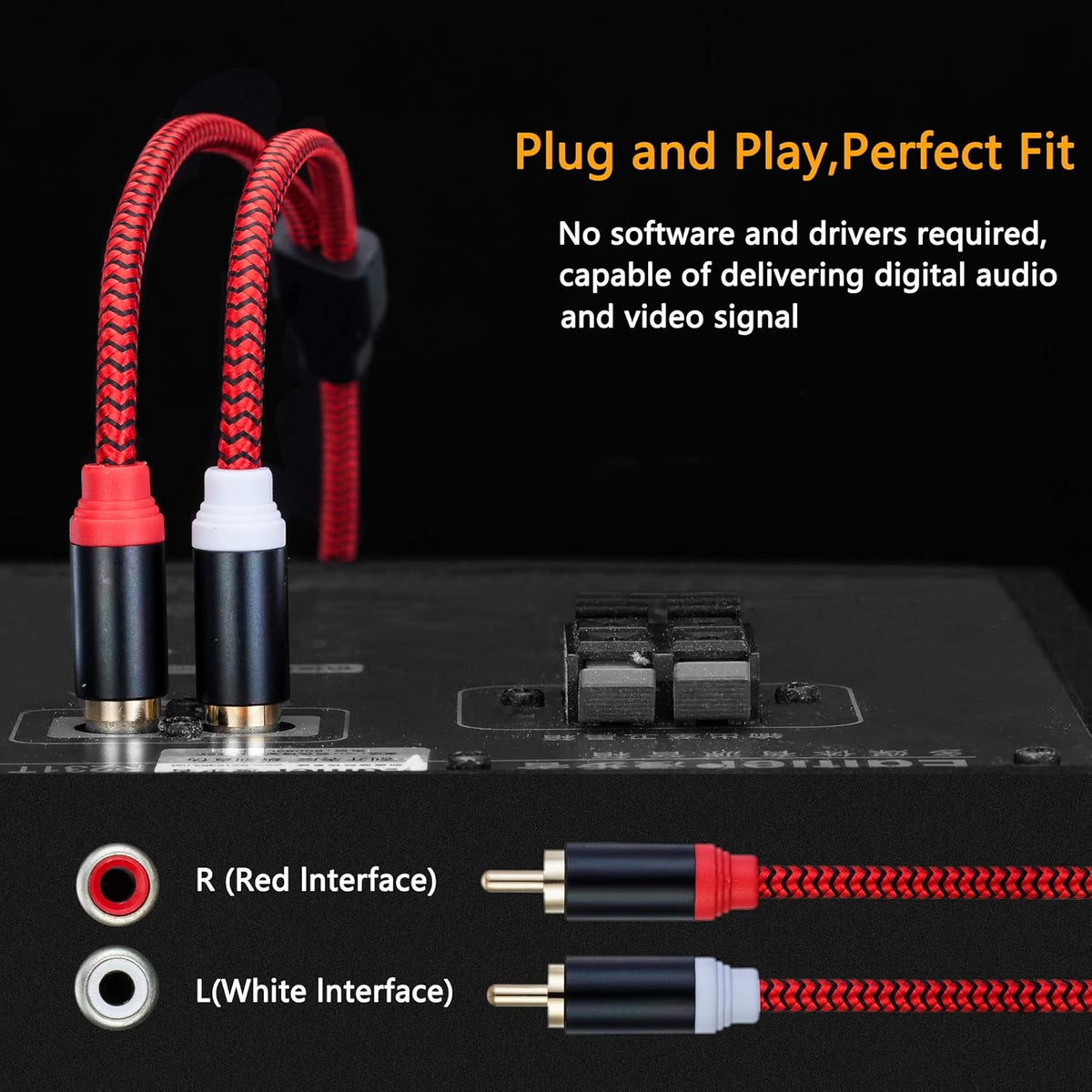 RCA Cable 10Ft,2Rca Male to 2-RCA Male Audio Stereo Subwoofer Cable [Hi-Fi Sound] Nylon-Braided Auxiliary Audio Cord for Home Theater, HDTV, Amplifiers, Hi-Fi Systems,Speakers and etc(10Ft/3M)