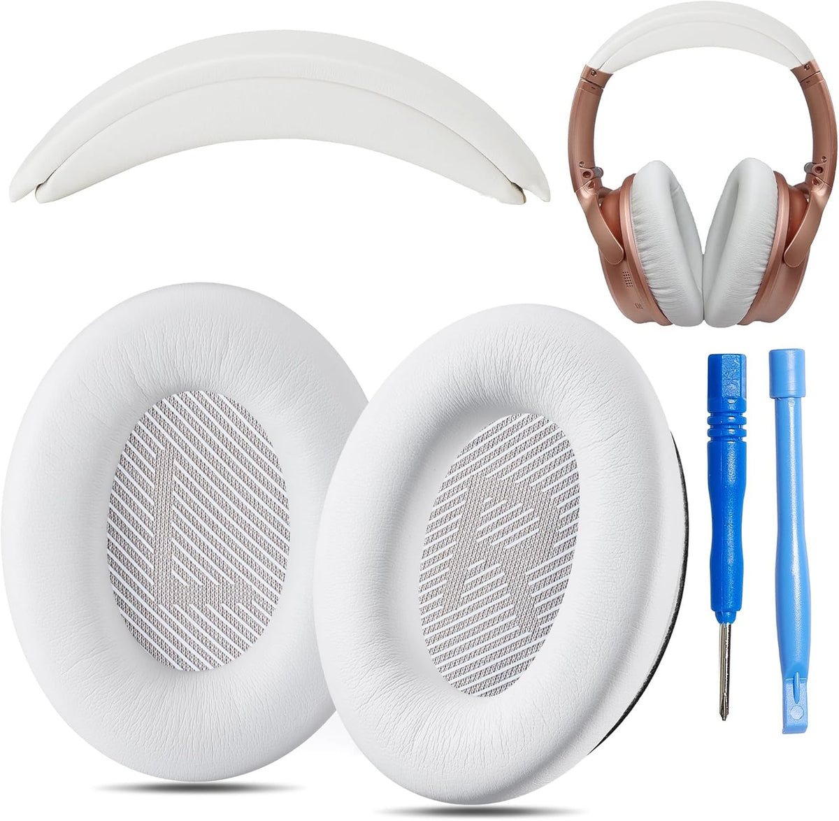 AHG QC35 earpads / QC35 ii Headband pad Cushion kit. Compatible w/Bose QuietComfort 35 ii / QC35 Headphones (White). Premium Headband Design | Seamless DIY Assembly | Superior Comfort and Durability