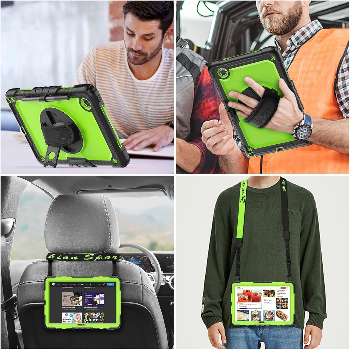 SEYMAC stock Tablet Case for Lenovo Tab M11 (TB-330FU/TB-330XU) 11 inch Drop-Proof Protection Cover with 360° Rotate Stand & Strap [Pen Holder] & Screen Protector/K11/Xiaoxin Pad 2024, Green+Black