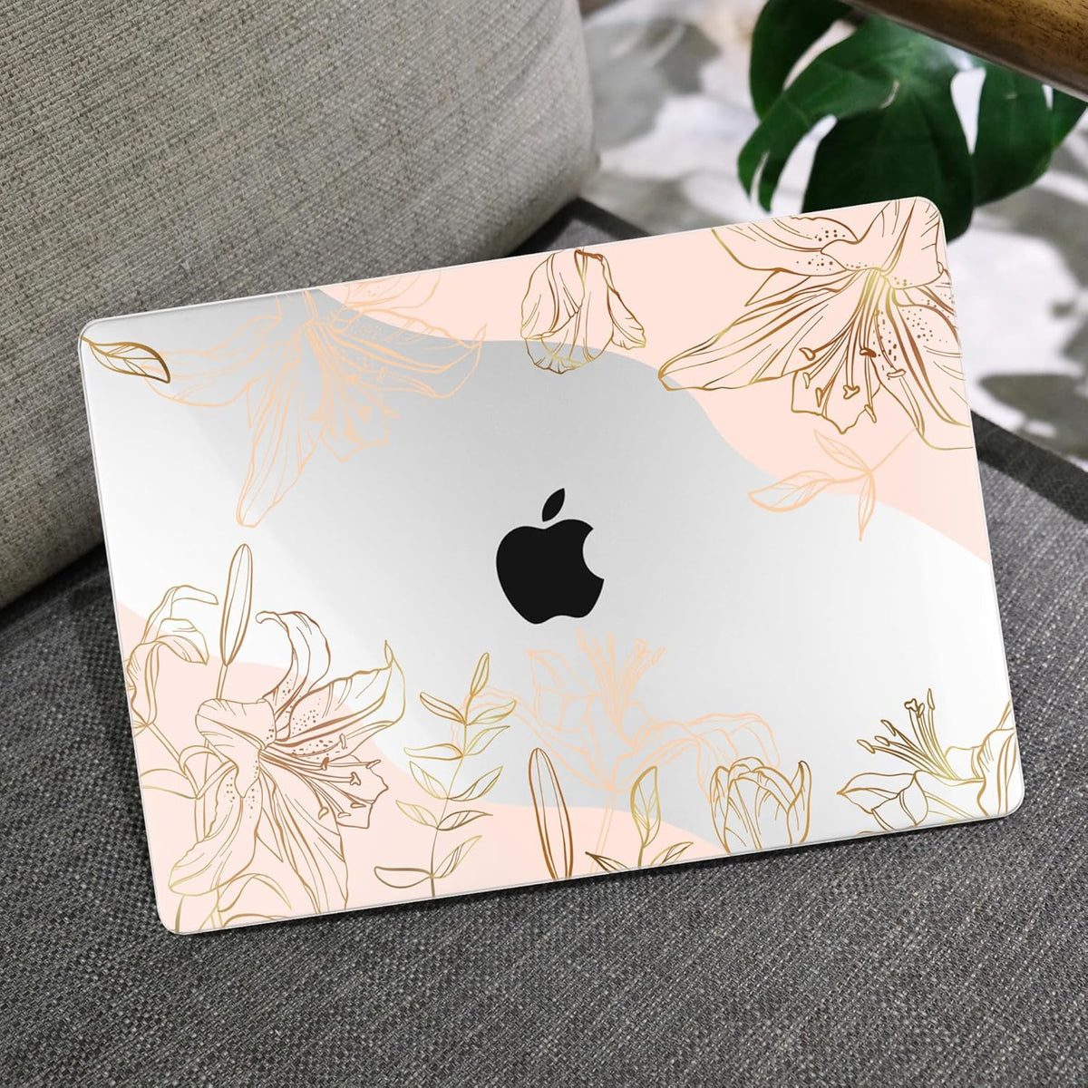MEEgoodo Case for MacBook Air M4/M3/M2 13.6 inch 2025 2024 2022, Fit Model A3240 A3113 A2681, Compatible with MacBook Air 13 inch, Laptop Hard Shell Case with Keyboard Cover, Gold Flowers Lilies